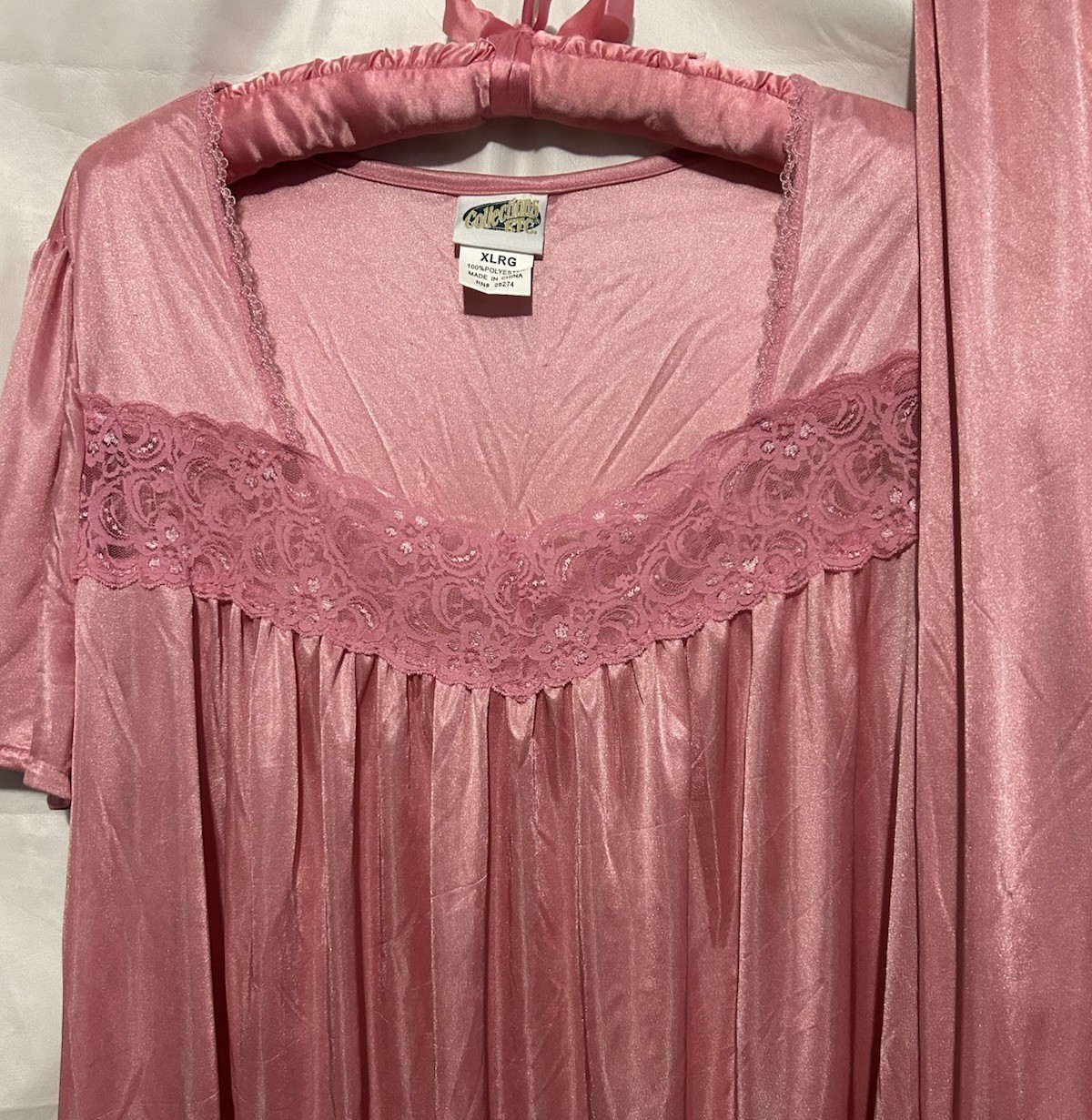 Vintage Collections Etc Pink Silky Slippery Top and Pajamas Pants PJ 2pc Set XL