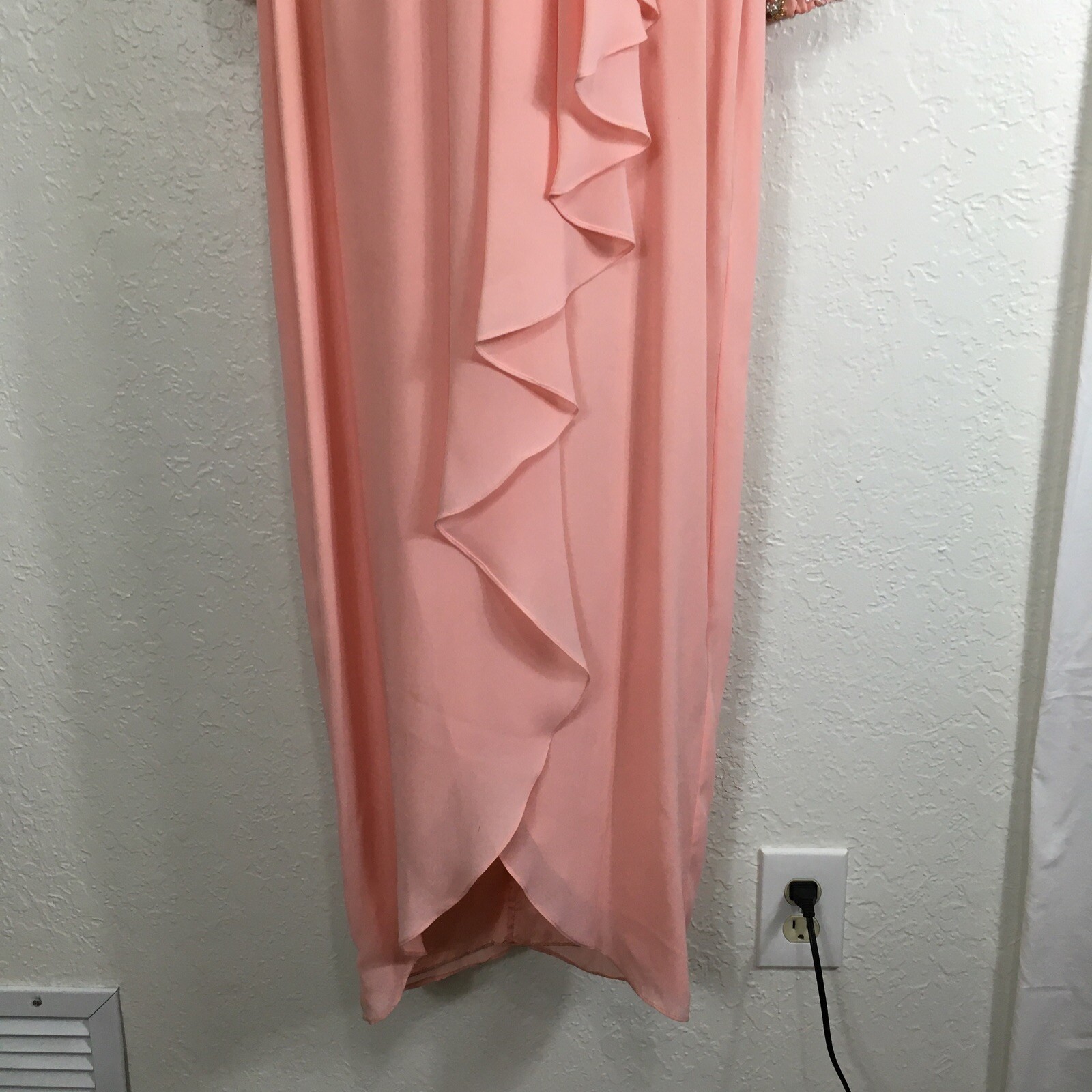 Niteline By Della Roufogali VTG Formal Dress Sz 10 Beaded Sequined Coral Wrap