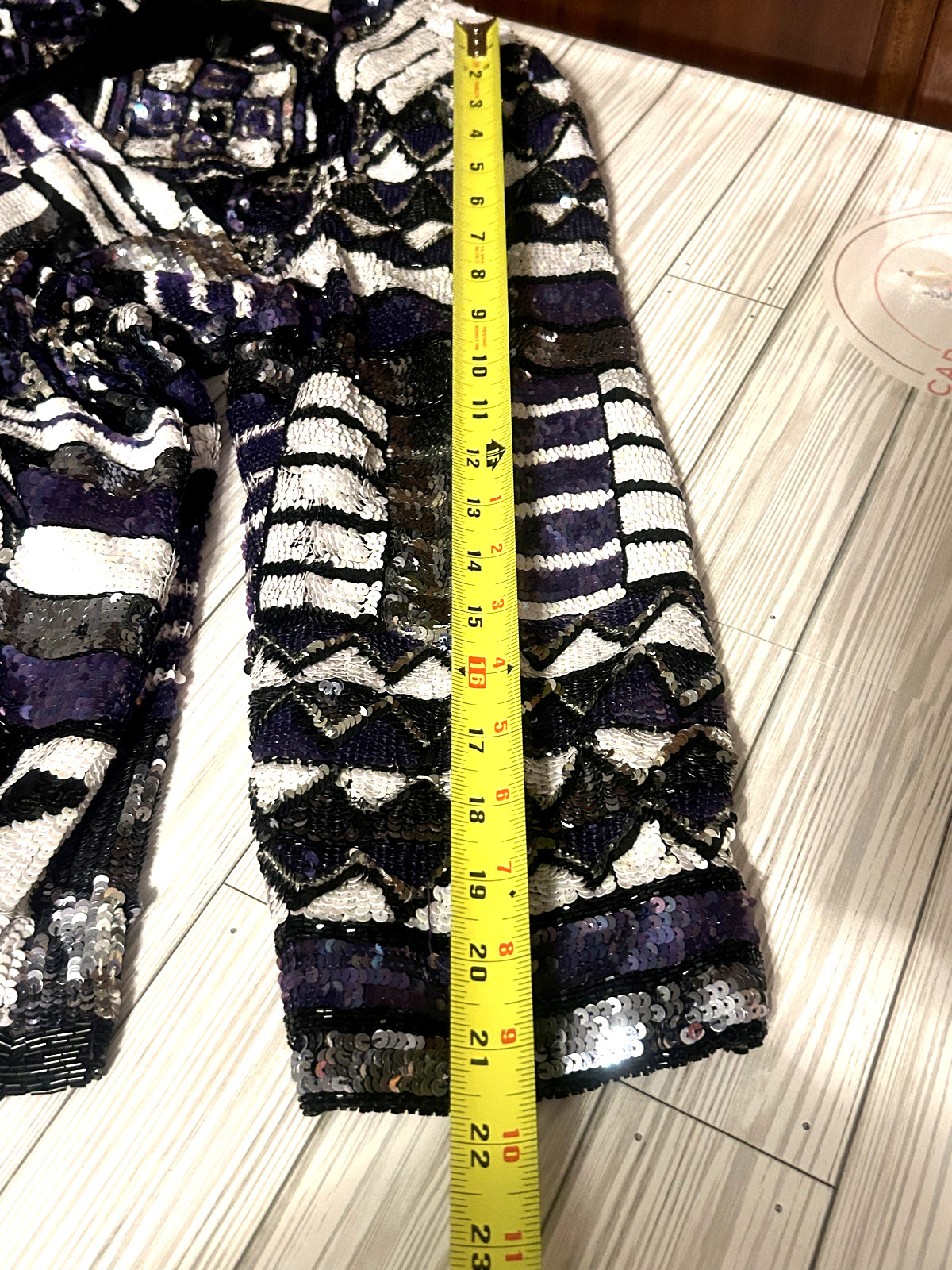 Carina Black Purple White Beaded On 100% Silk Jacket Formal Vintage 90s Medium