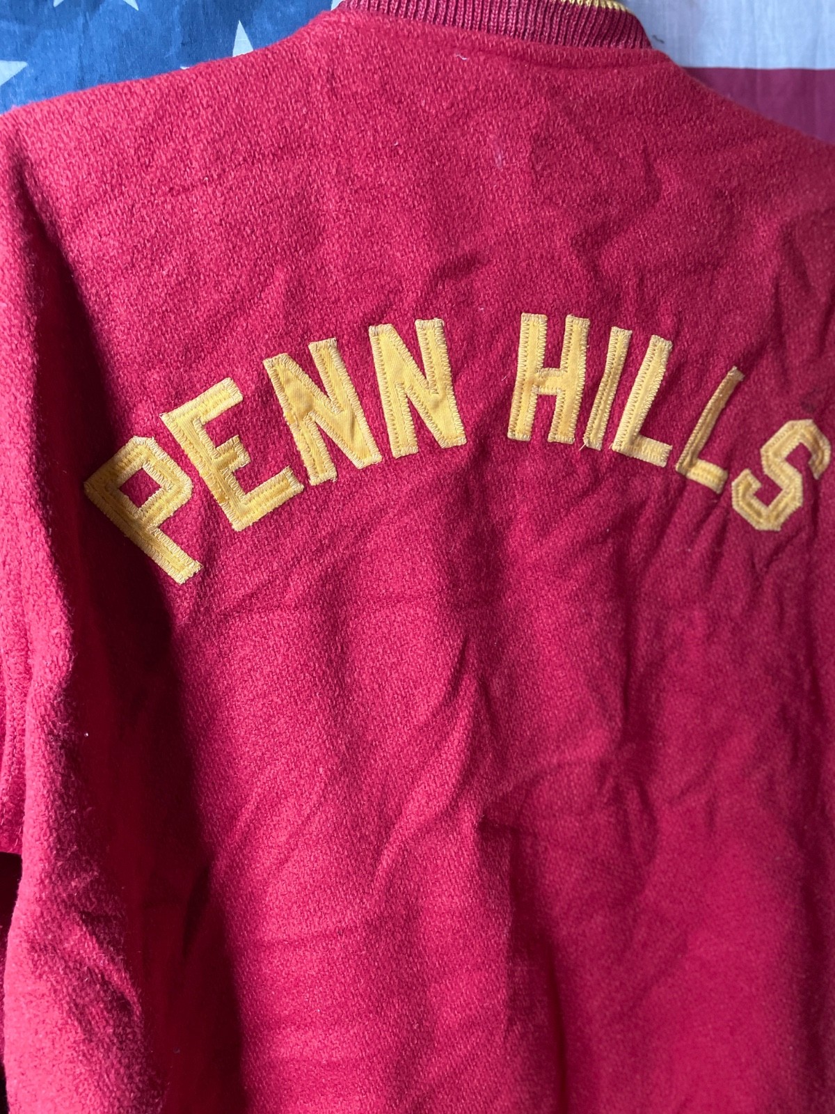 Vintage 1940s–50s Butwin Varsity Jacket “Penn Hills” – Red Wool, Yellow Trim
