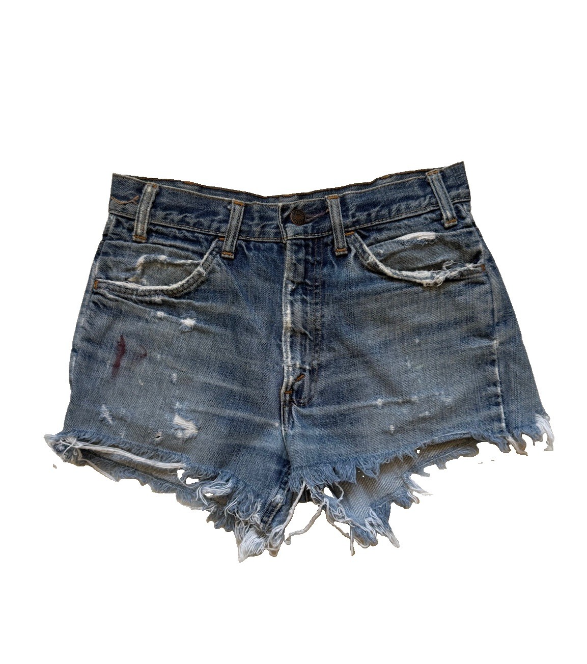 Vintage 1960s 1970s Levi’s Big E Orange Tab Cut Off Shorts Thrashed Size 28