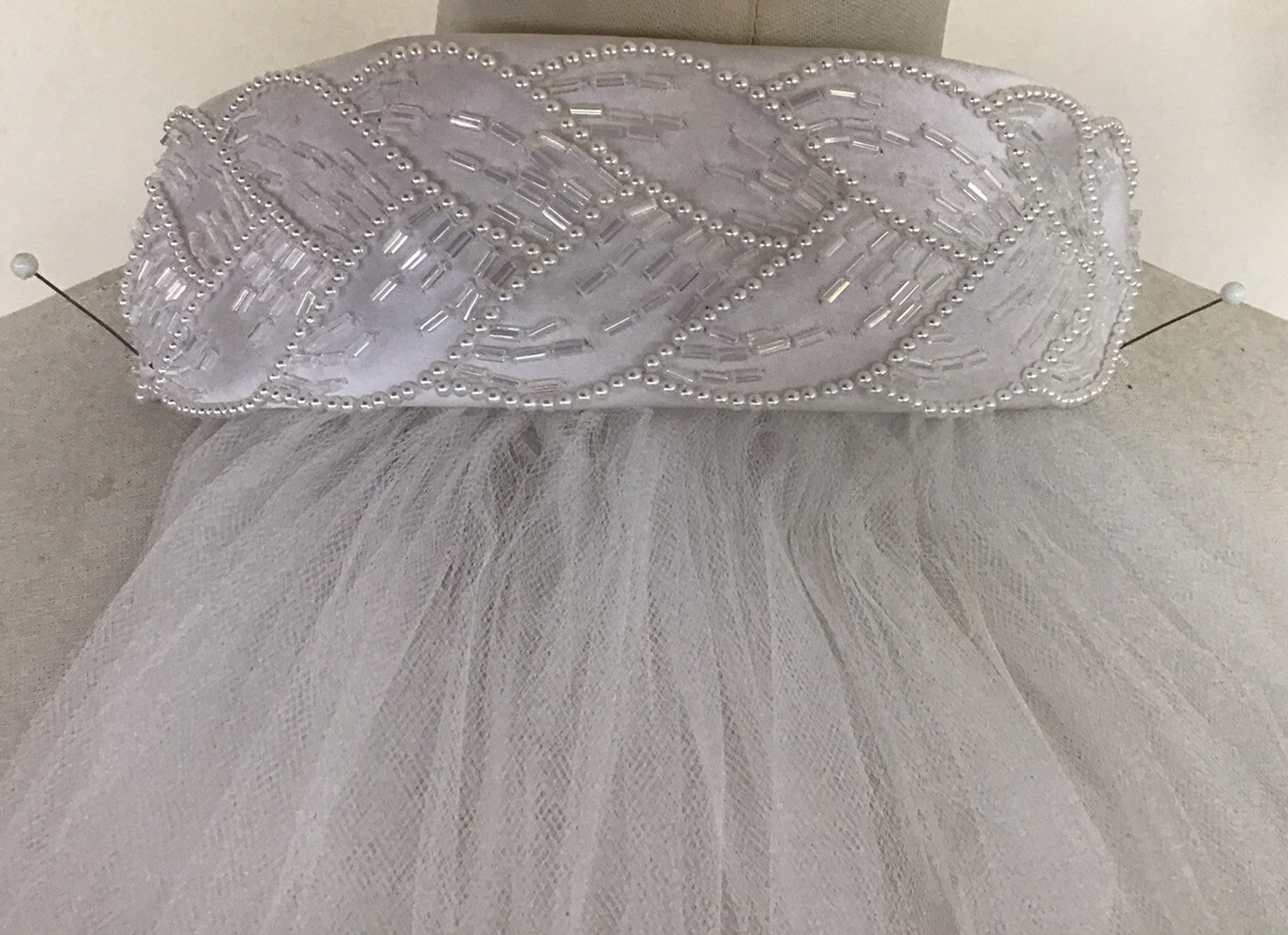 House of Bianchi Finger Tip Length Beaded Headband Double Layer Veil