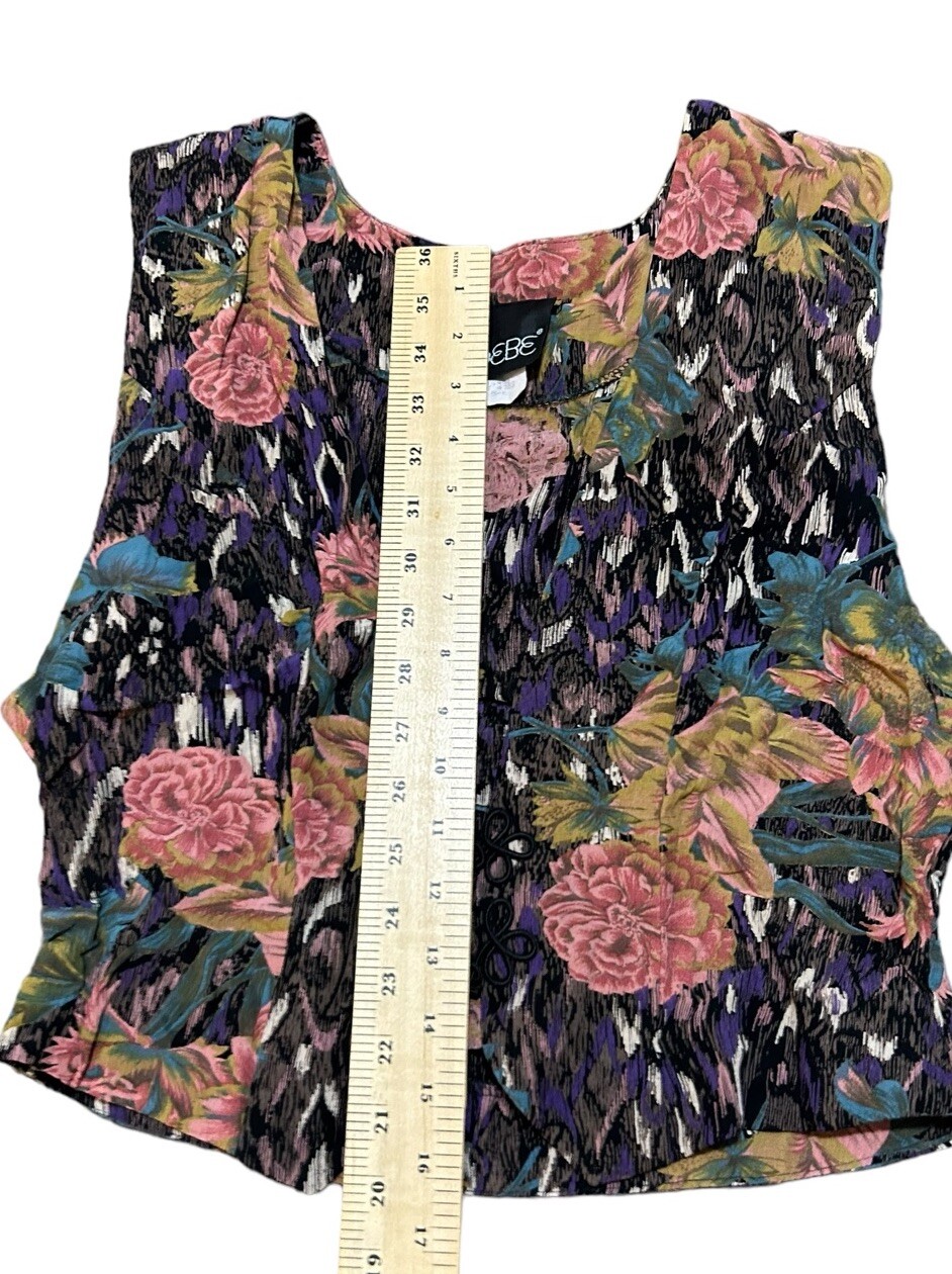 Vtg Phoebe Vest Women Size S/M Purple Pink Sleeveless Floral Bohemian Waistcoat