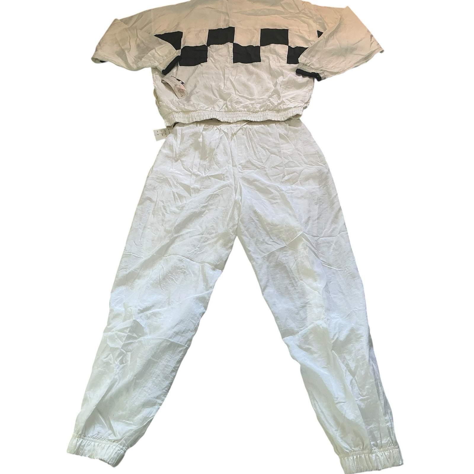 Vintage 90s Active Exposure Windbreaker Track Suit Checkerboard White Black Set