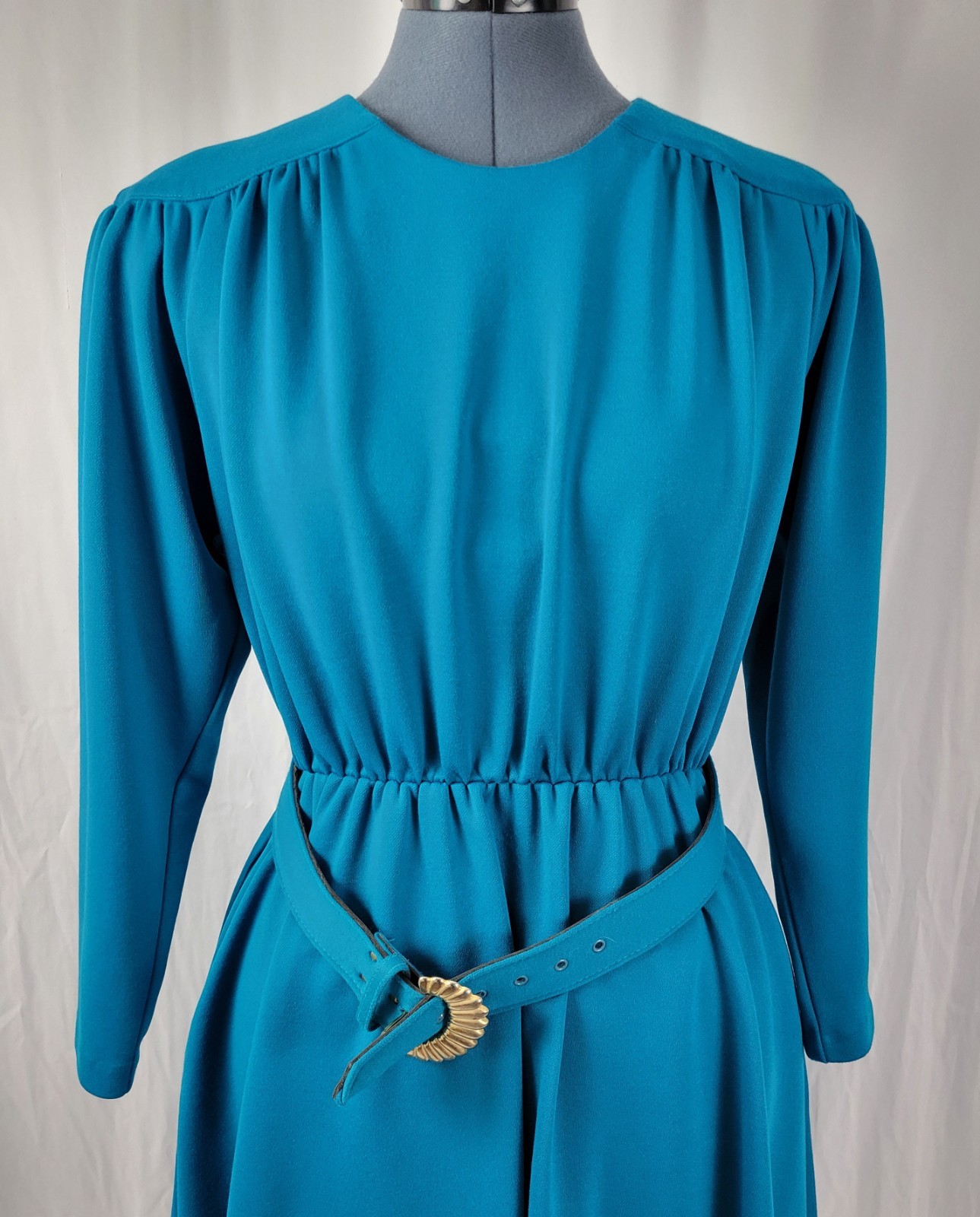 Vintage Impromptu Teal/Turquoise Blouson Dress w Matching Belt Size 12P