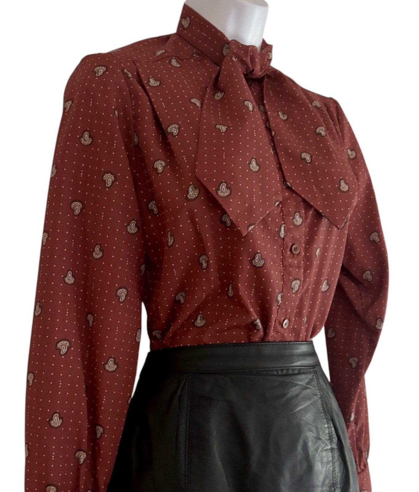Vintage Evan Picone Secretary Blouse 80s Rust Paisley Bow Tie Blouse M