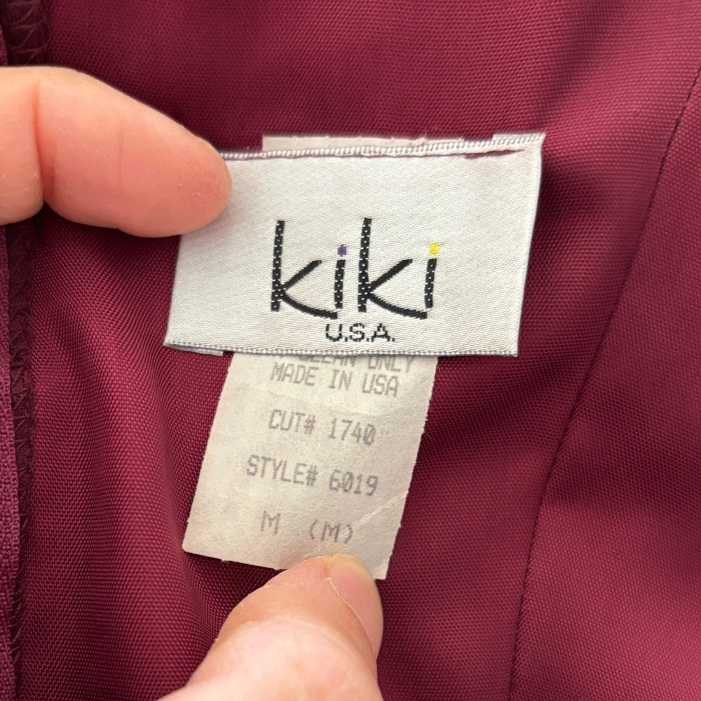 Vintage 90s Kiki USA Corset Embroidered Dress Gown Burgundy Red Size M A Line