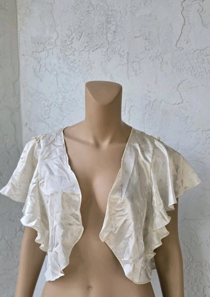 VTG Jessica Lynn Peignoir Satin Second Skin Nightgown Flutter Shawl Jacket SZ M