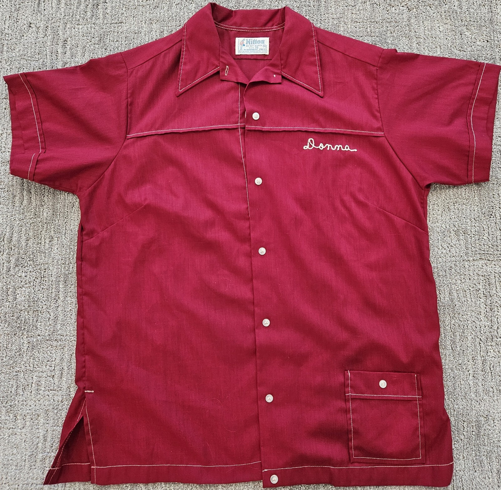 Vintage Hilton Chain Stitch Women’s Bowling Shirt Size 38 Dr Pepper „Donna” RARE