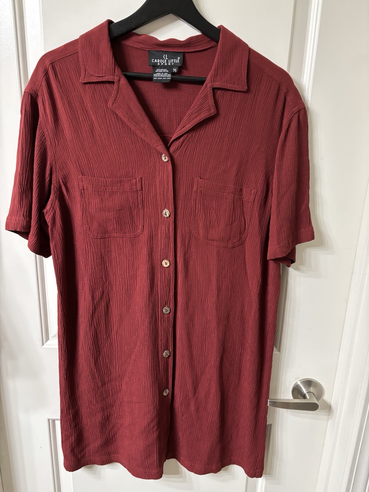 Vintage Carole Little Sport Made In USA Red Button Up Long Blouse/Dress Sz M