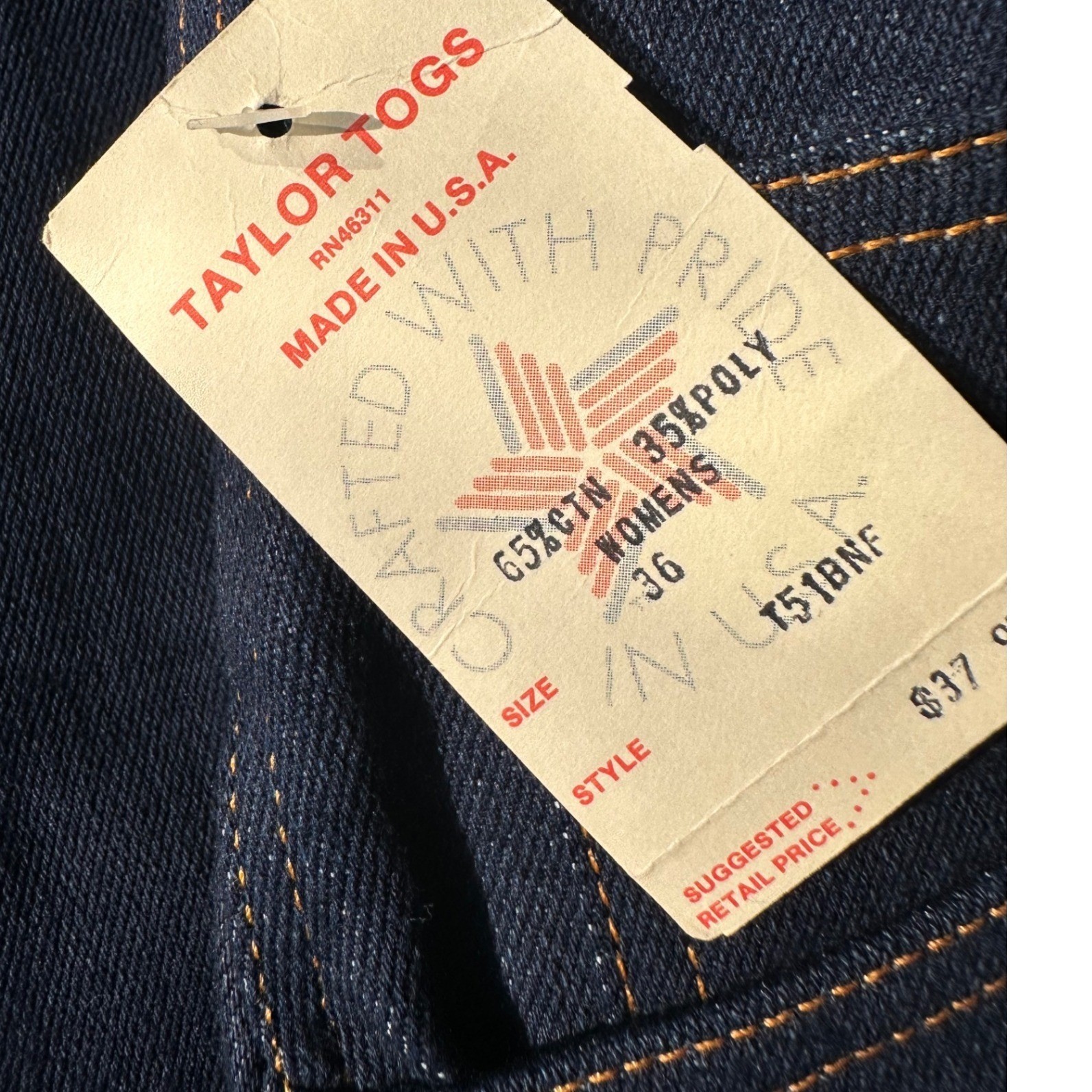 VTG 70’S Taylor Togs CHAPS Action Jeans Womens 36 Expand-A-Waist Bear USA NWT