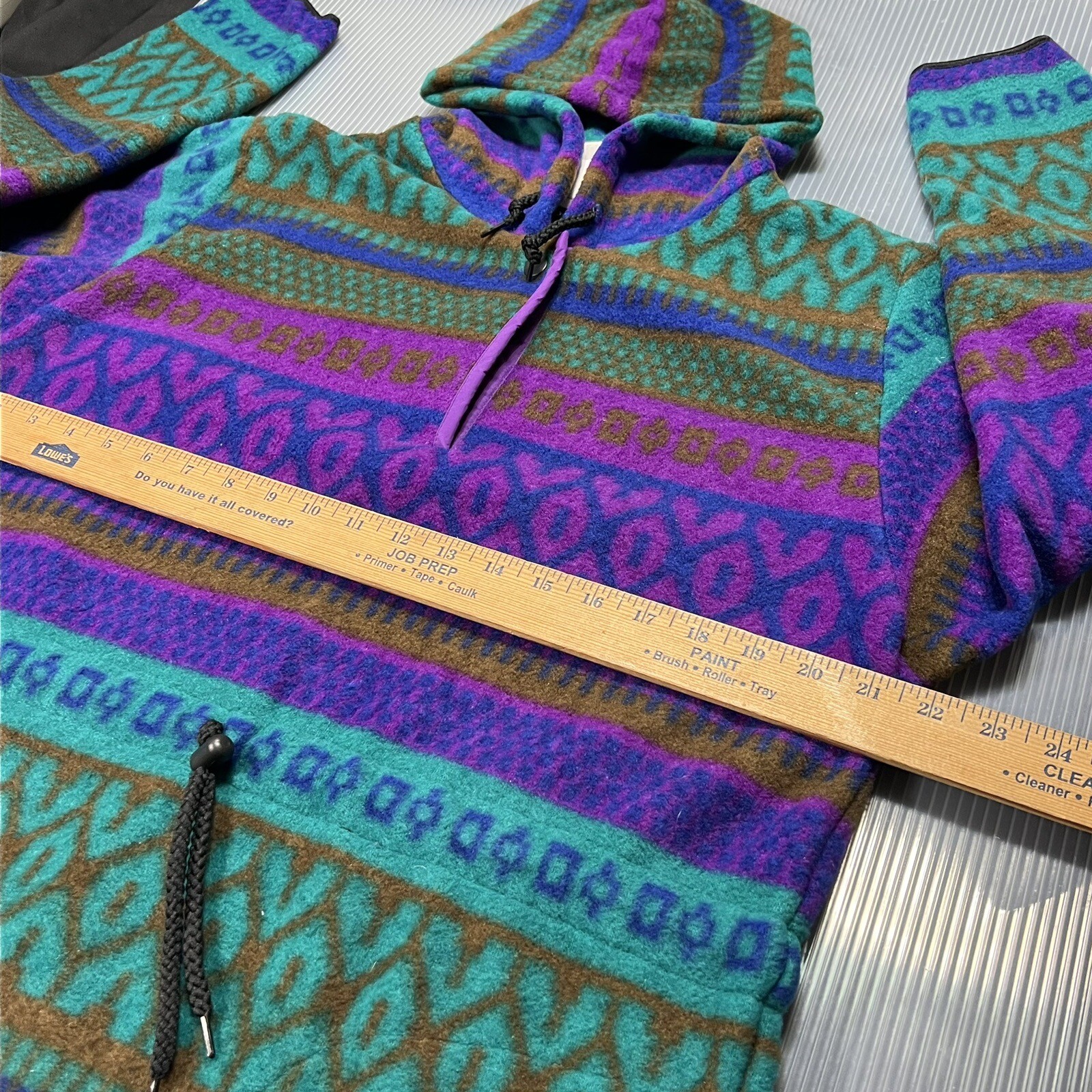 Vintage Sunbuster Geometric Fleece Pullover Hoodie Size M USA Made Style 2607