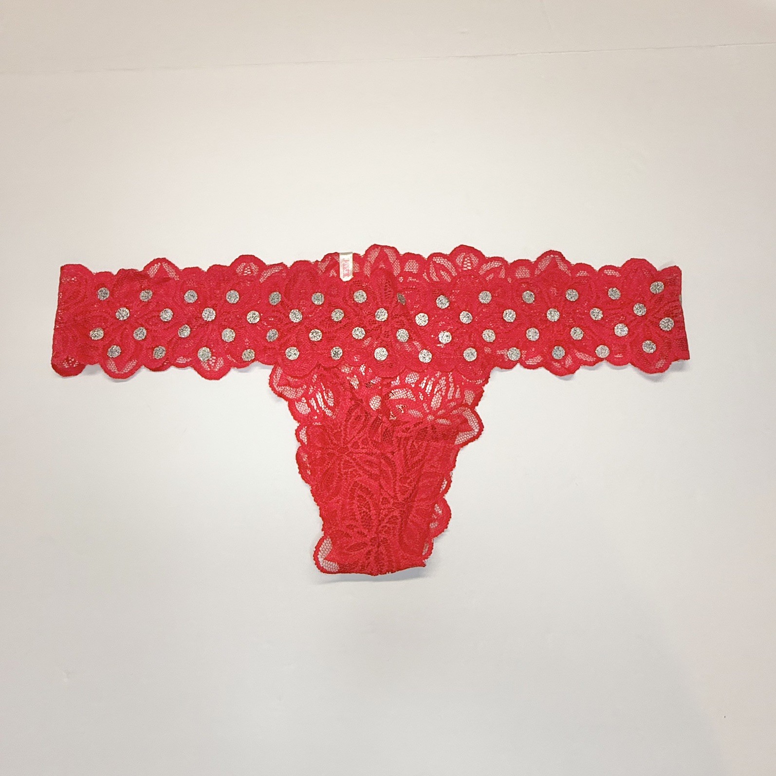 2016 Vintage PINK by Victorias Secret Red With Dots Lace Thong Panties Size MED