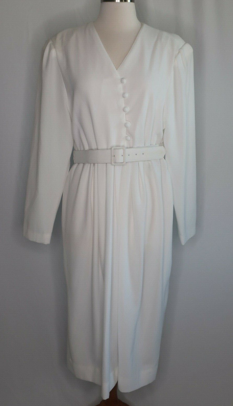 VTG 60s 70s Henry Lee ILGWU Solid White Career Secretary Geek Belted Dress Sz 14