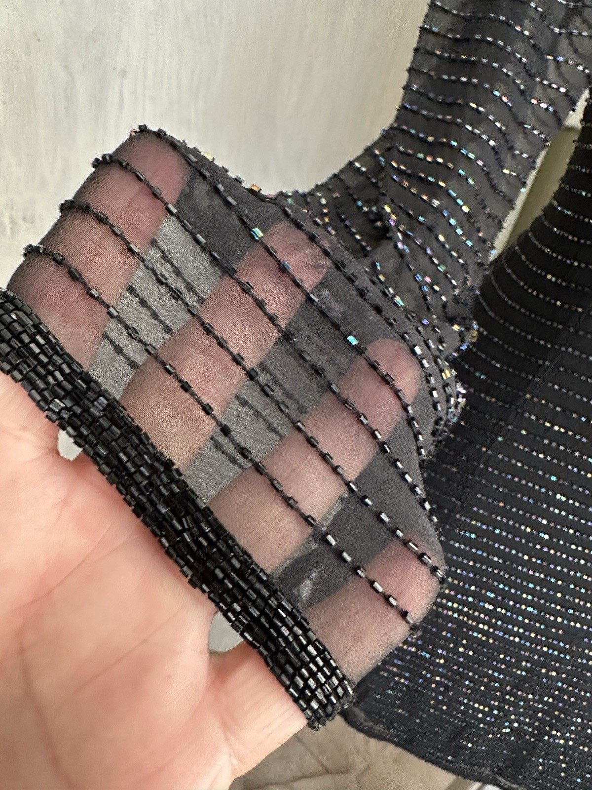 Vintage 80’s Silk Sequin Beaded Party Dress, Sheer, Lining L sleeves byt Bieff