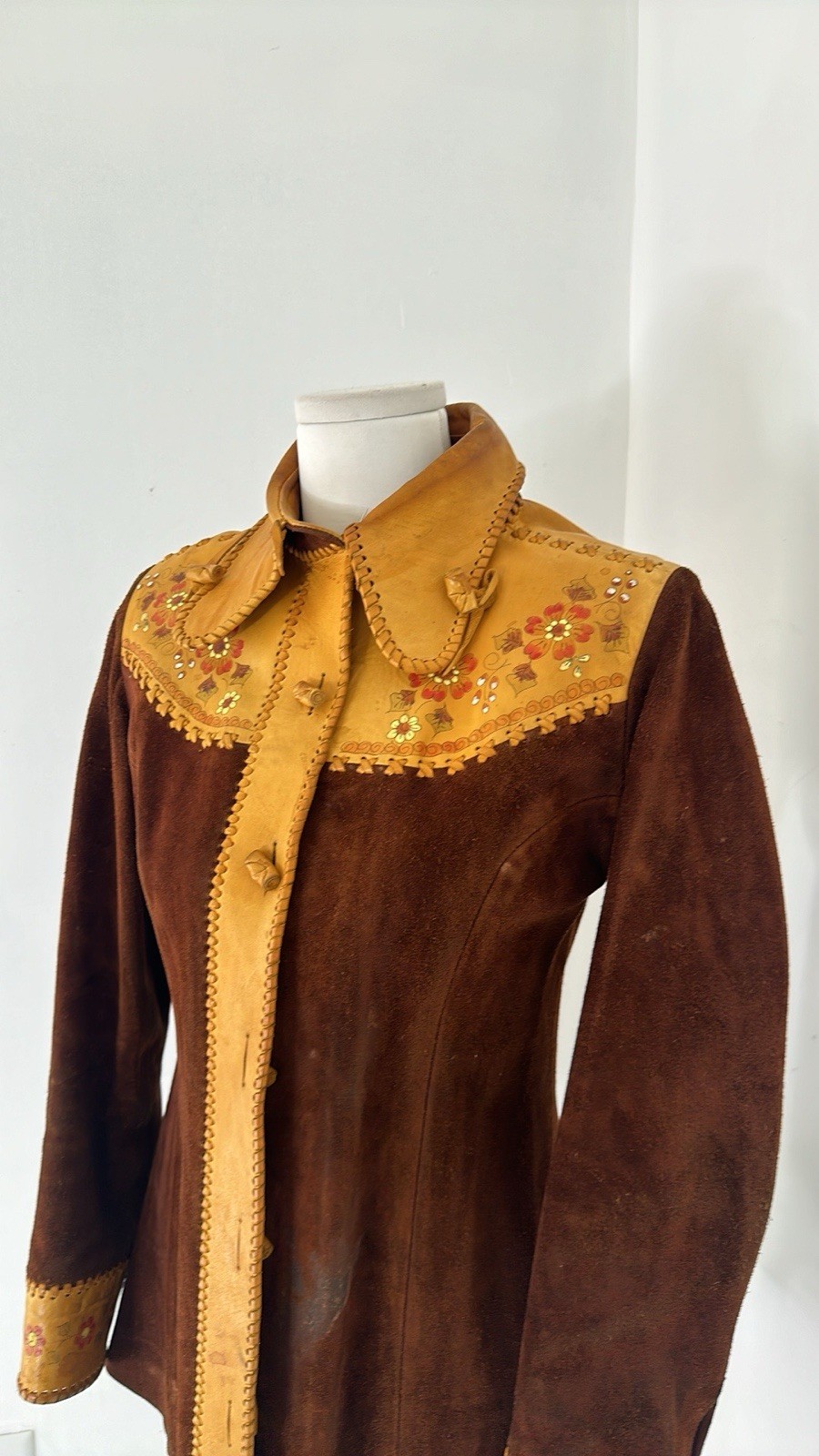 Vintage 70s CHAR Handpainted Hippy Genuine Suede Jacket