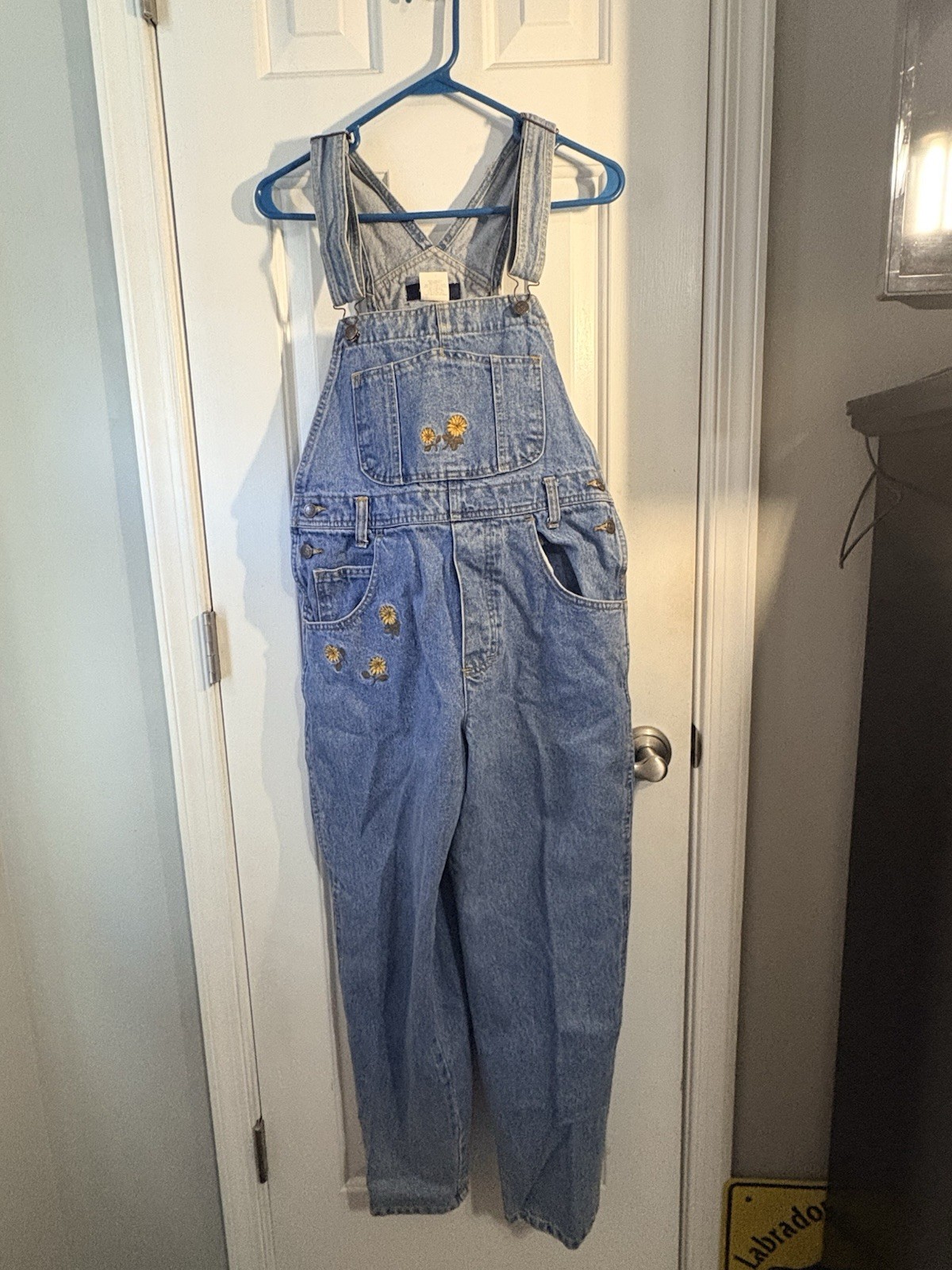 VTG 80s Jordace Bib Overalls Denim Dungarees With Embroidered Flowers Size Medi