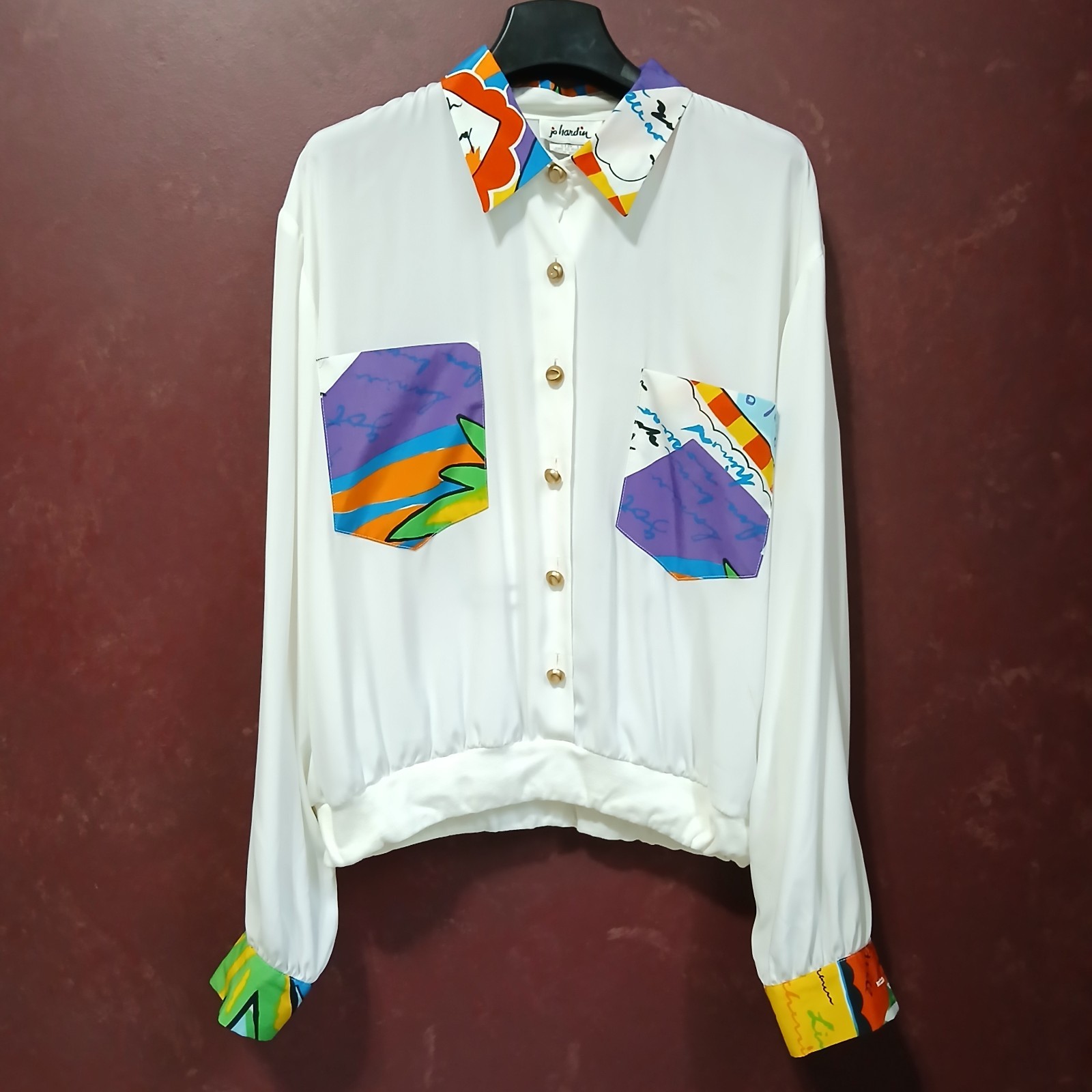 Vintage Jo Hardin Multicolor Abstract Funky Pattern Blouse Shirt Top Size 14