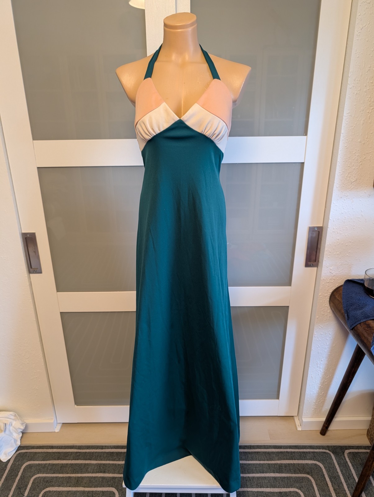 Authentic Vintage 70s Halter Neck Maxi Dress Size S