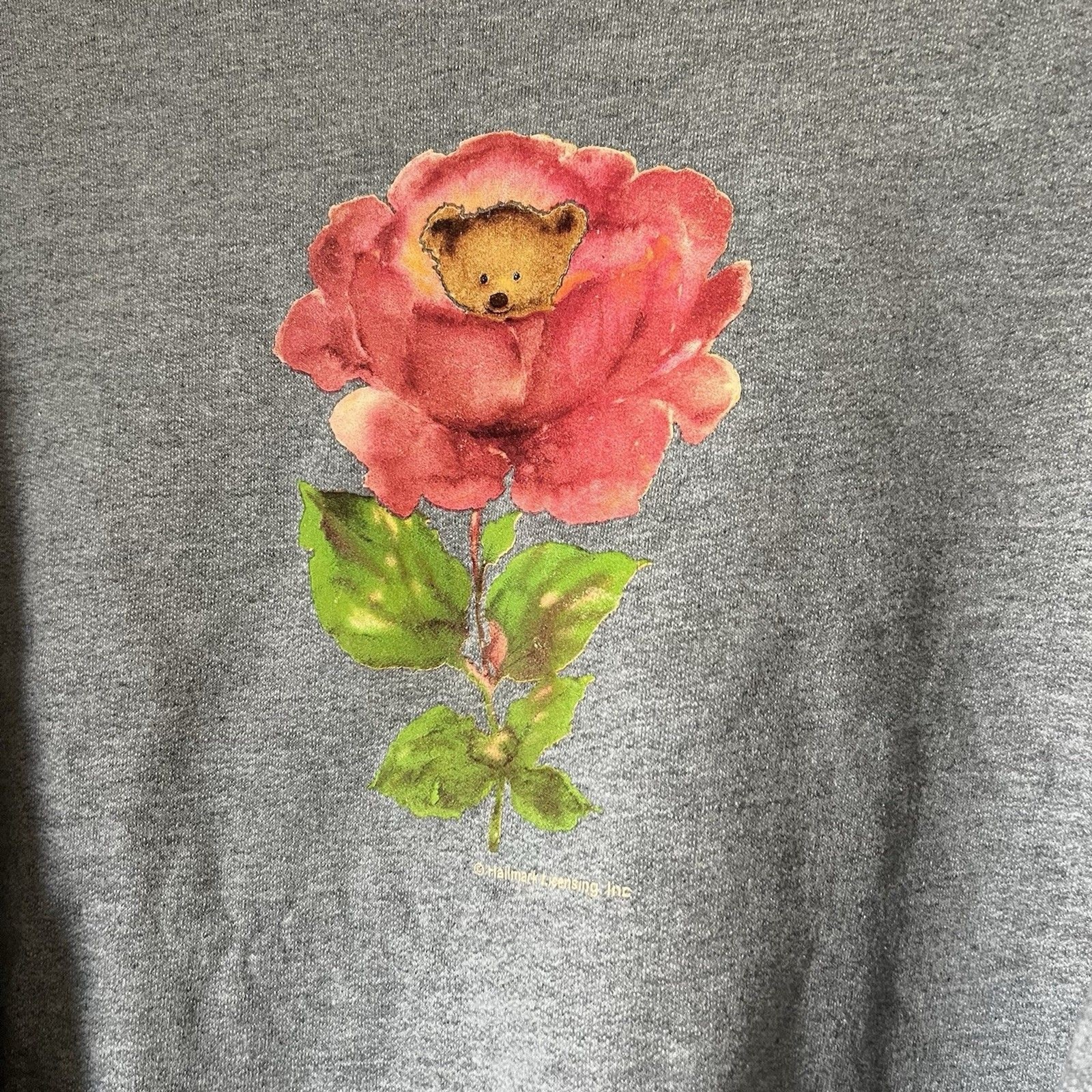 Vintage 90s Morning Sun Teddy Bear Rose Sweatshirt Hallmark Grandma Cozy Size XL