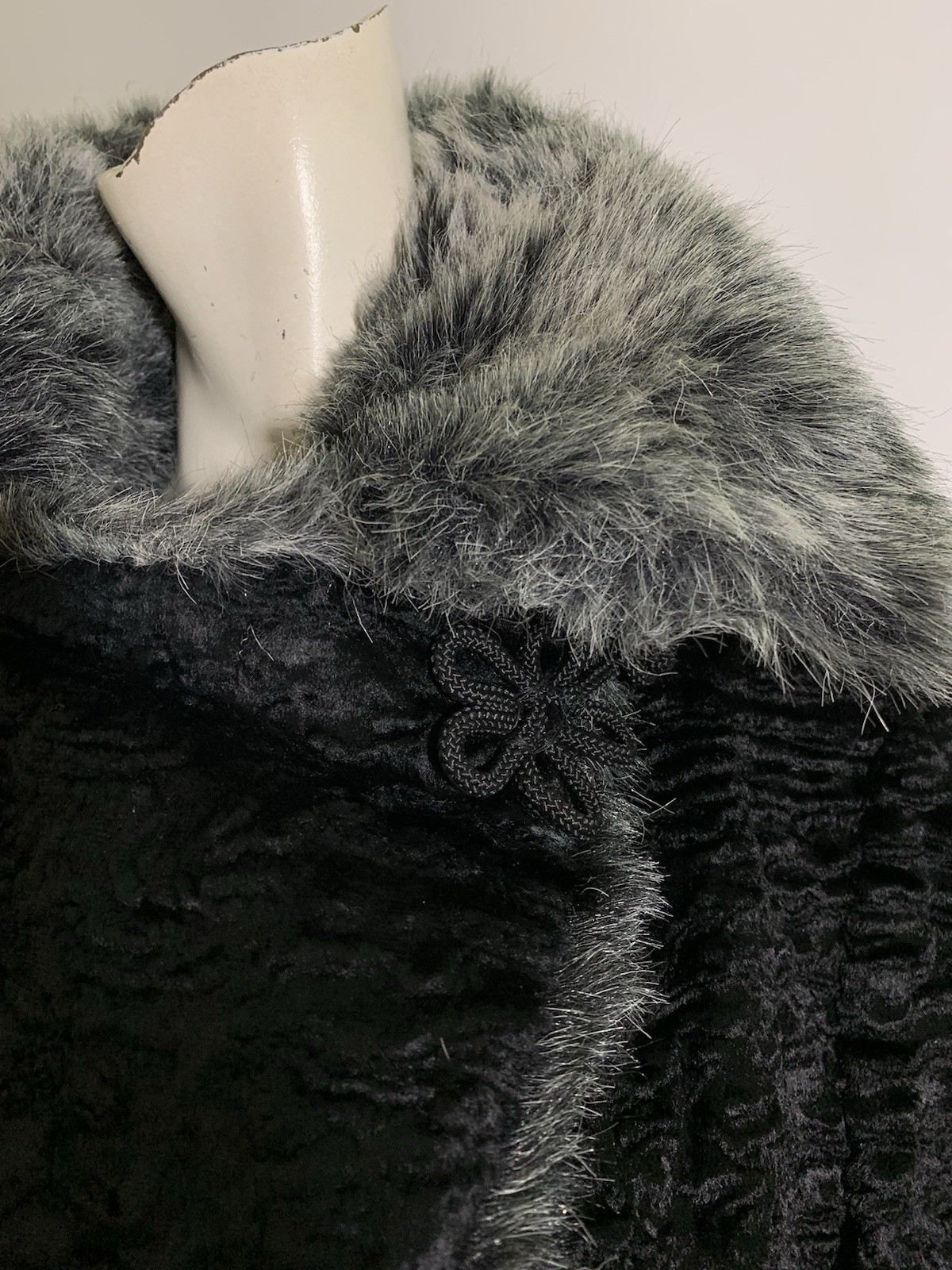 True Vintage 1960s Iconic Black and Gray Faux Chinchilla and Lamb Fur Coat