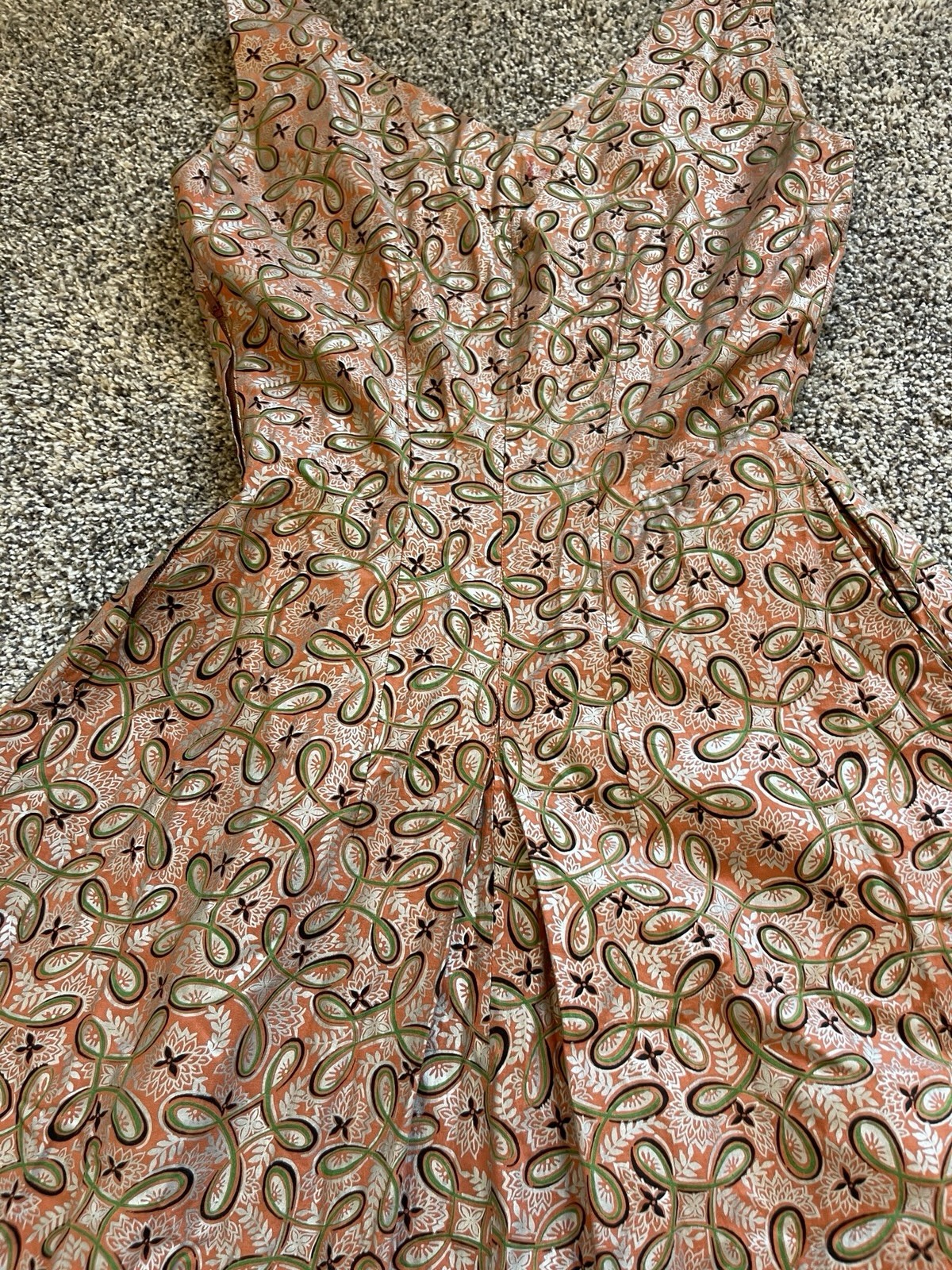 Vintage Homemade Sleeveless Patterened Print A-Line Midi Dress Approx Sz XS/S