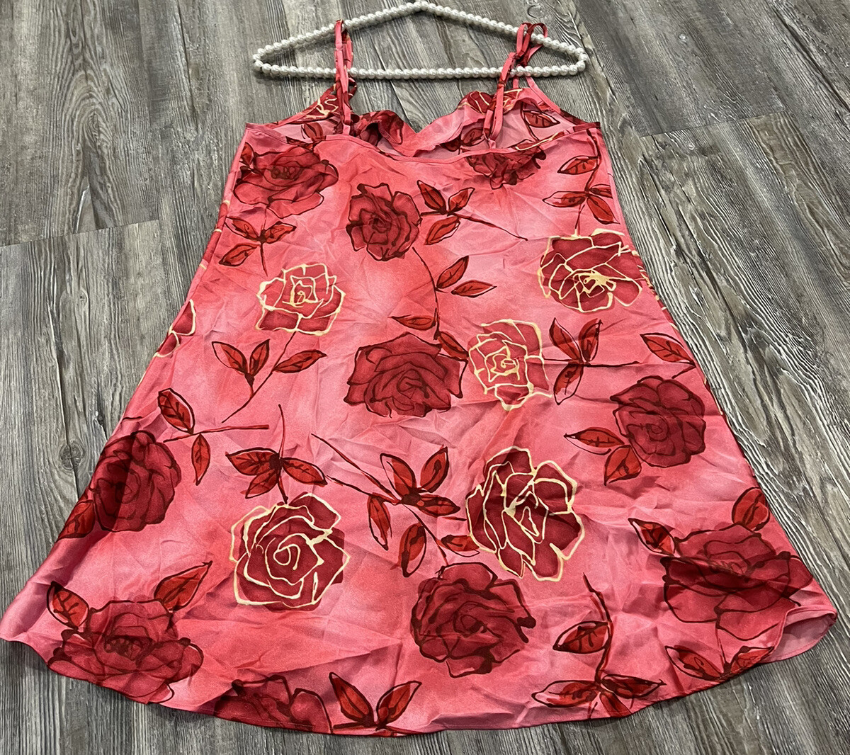 VTG80’s Alexandra Nicole Women’s Red Pink Roses Doubled Spaghetti Straps Slip M