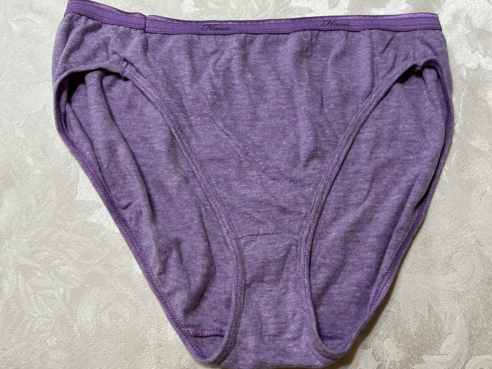 Vtg HANES Cotton Blend Signature Waistband Hi-Cut 8/XL Purple Heather Panties