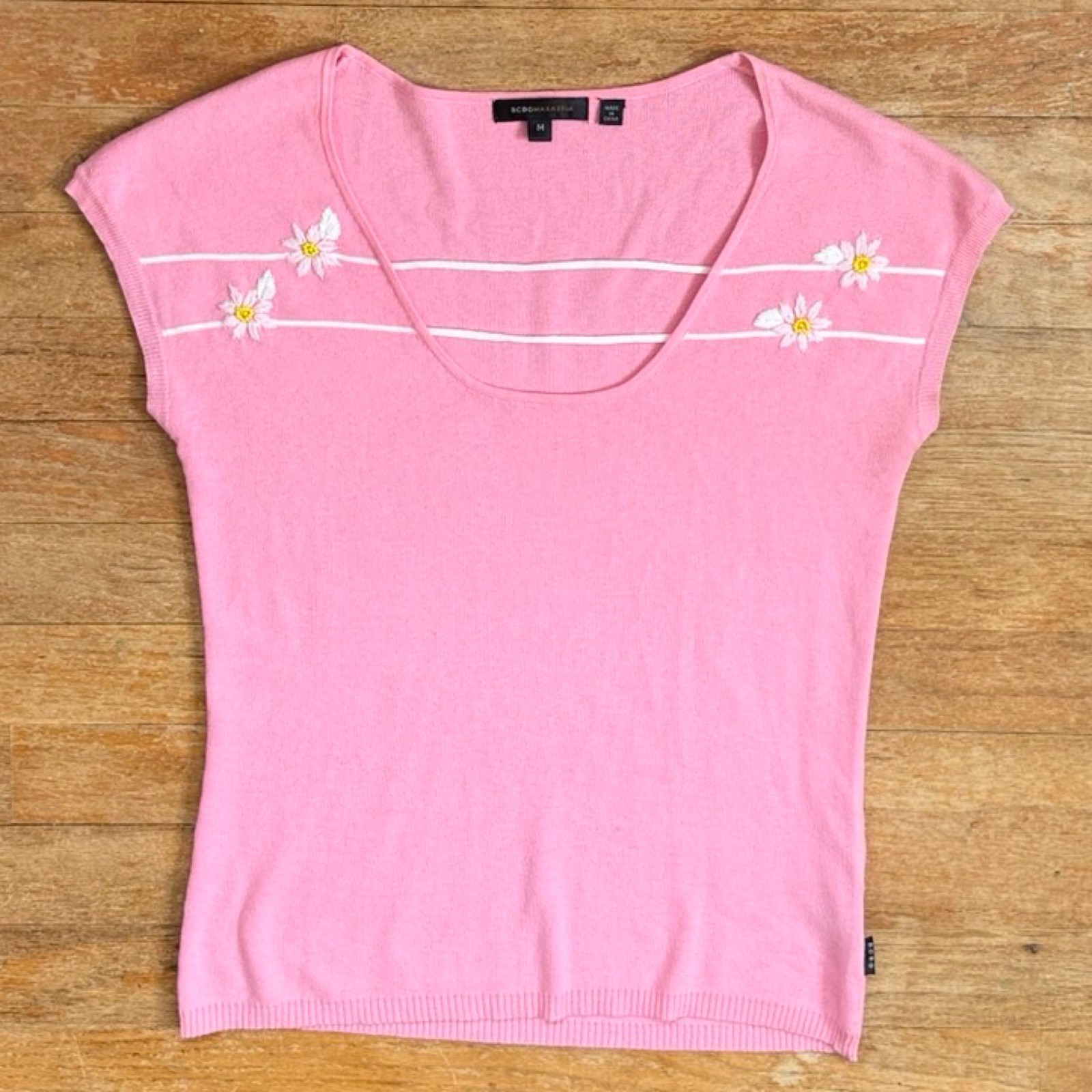 Vintage Knit Silk Beaded Floral Embroidery Top Size Small/Medium Pink Shirt 90s