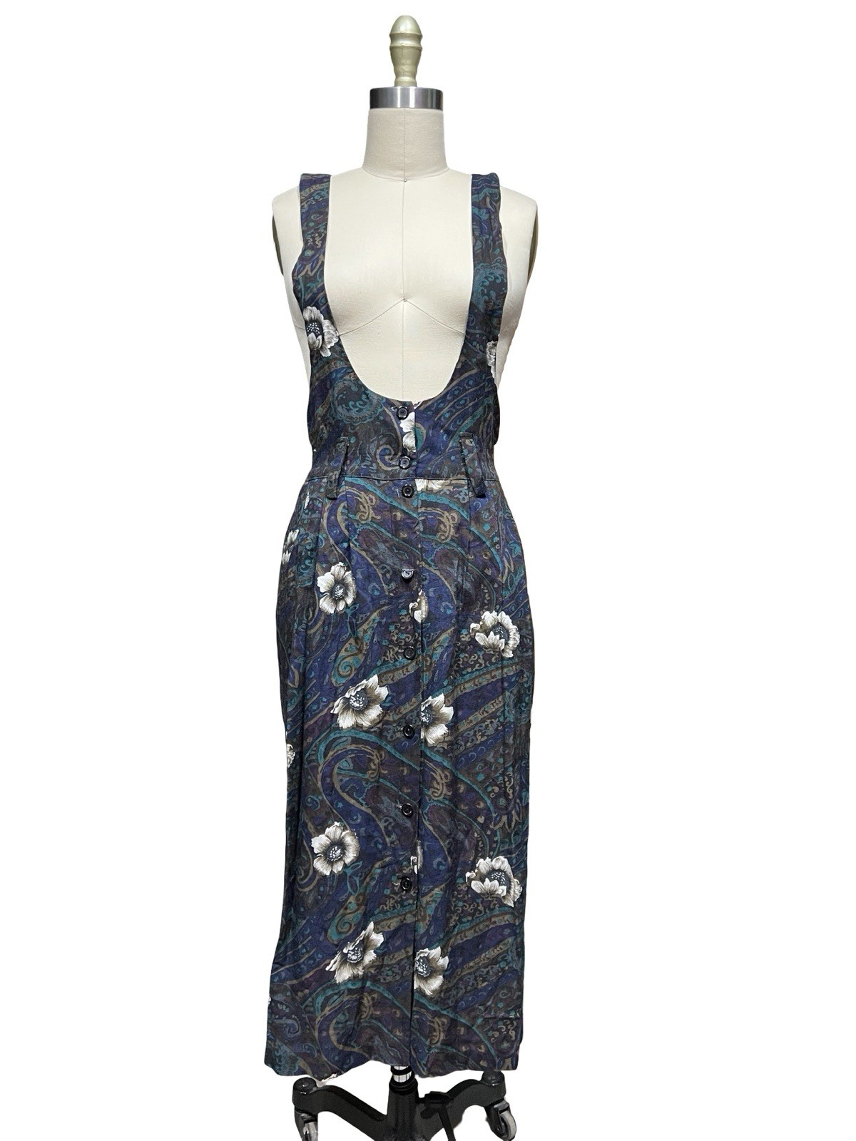 Vintage Outback Red Purple Blue Rayon Paisley Pinafore Dress Sz 4 USA