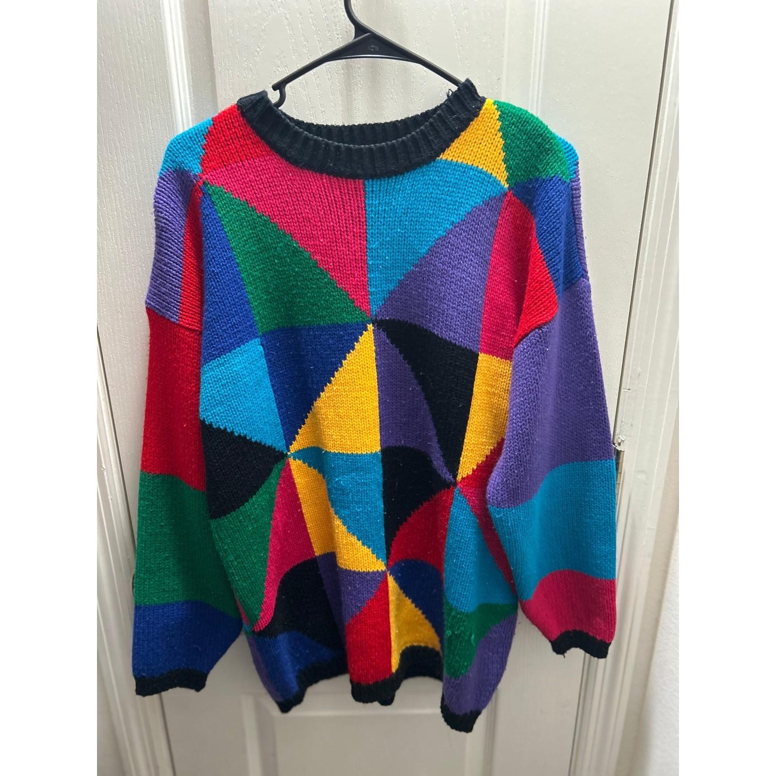 One Step Up Vintage Colorblock Geometric Sweater Women’s M 90s Oversized Acrylic