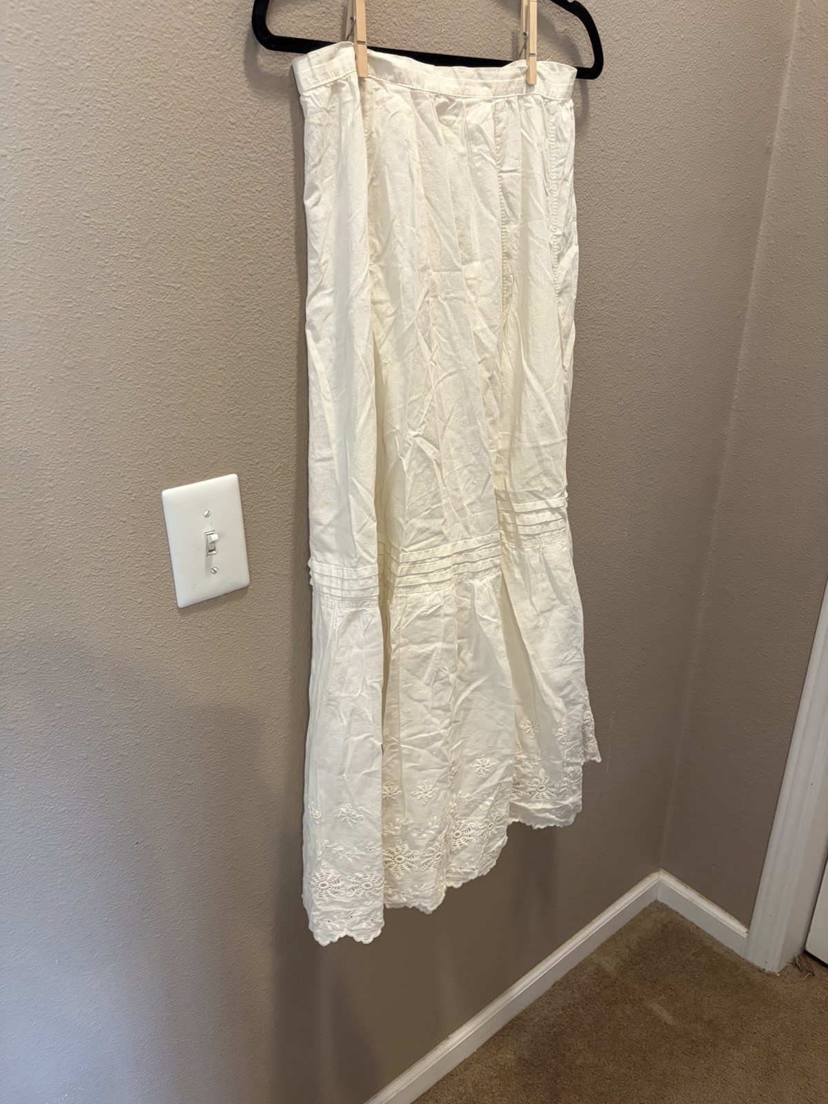 antique petticoat long white Victorian waist 28 crisp cotton Tiered Lace