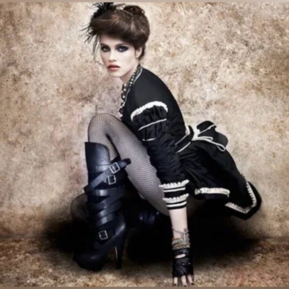 Vintage Y2K Bebe Black/White Steampunk Neo Victorian Belted Bustle Jacket Medium