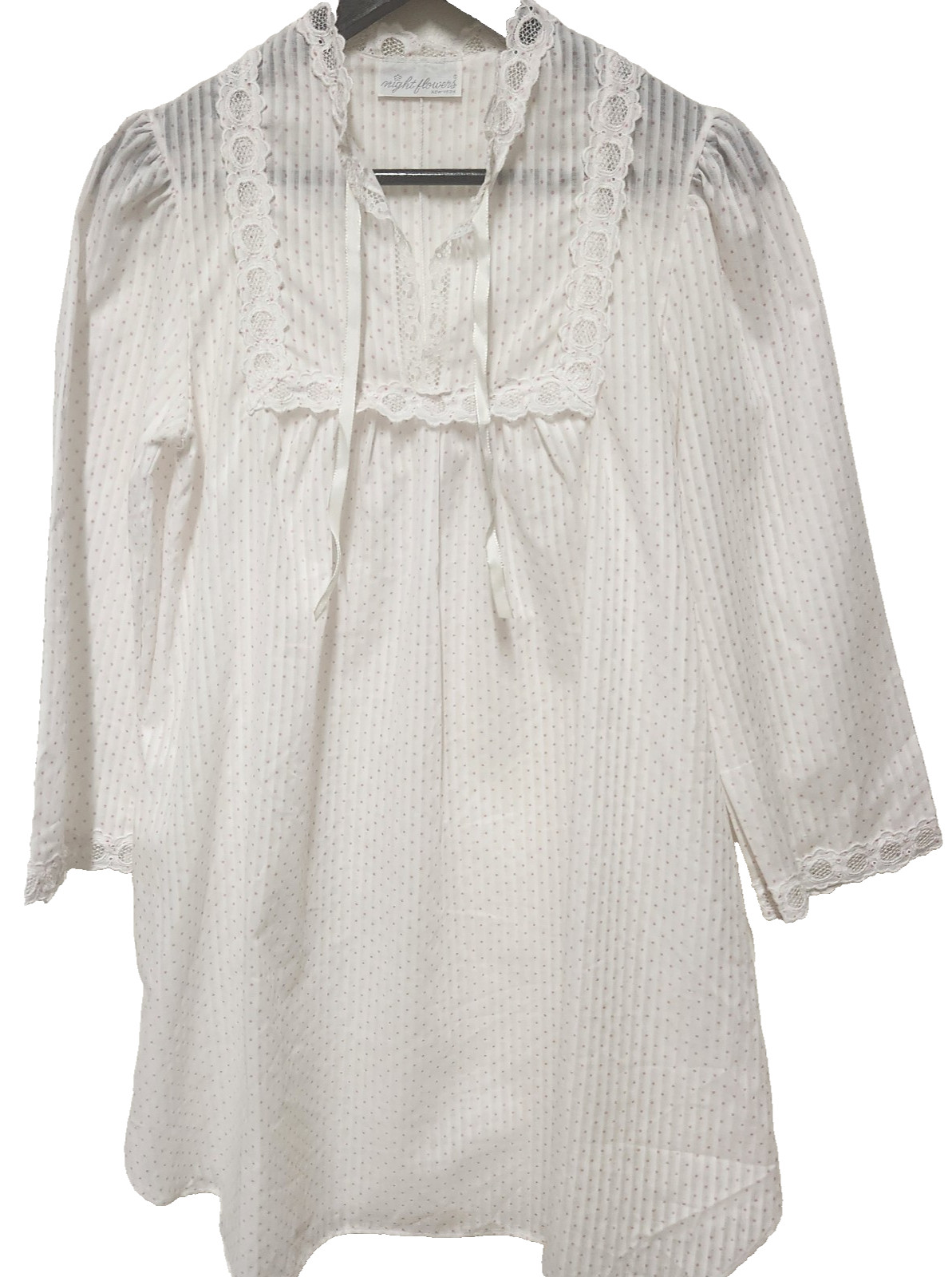 Vintage Night Flowers NY Womens Floral Print Lace Trim Sleep Dress Pink Polkadot