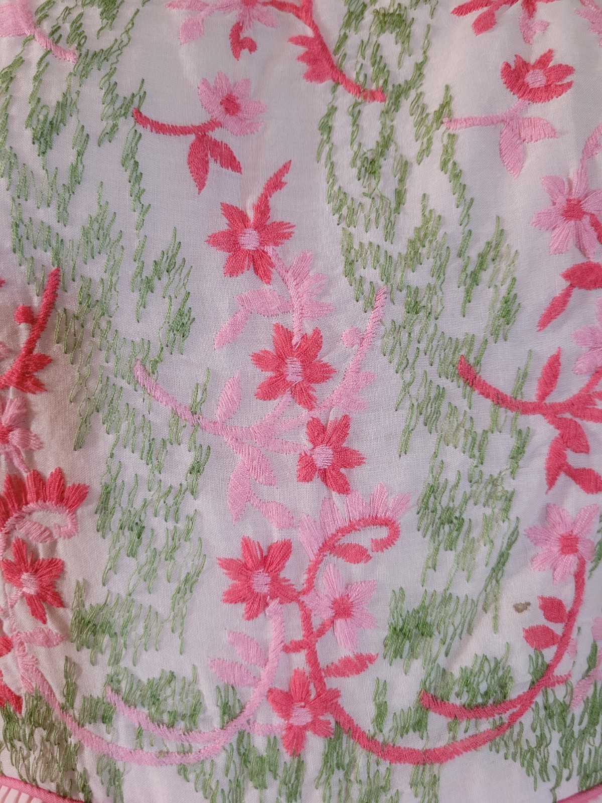 Vintage Handmade Pink Floral Embroidery Dress