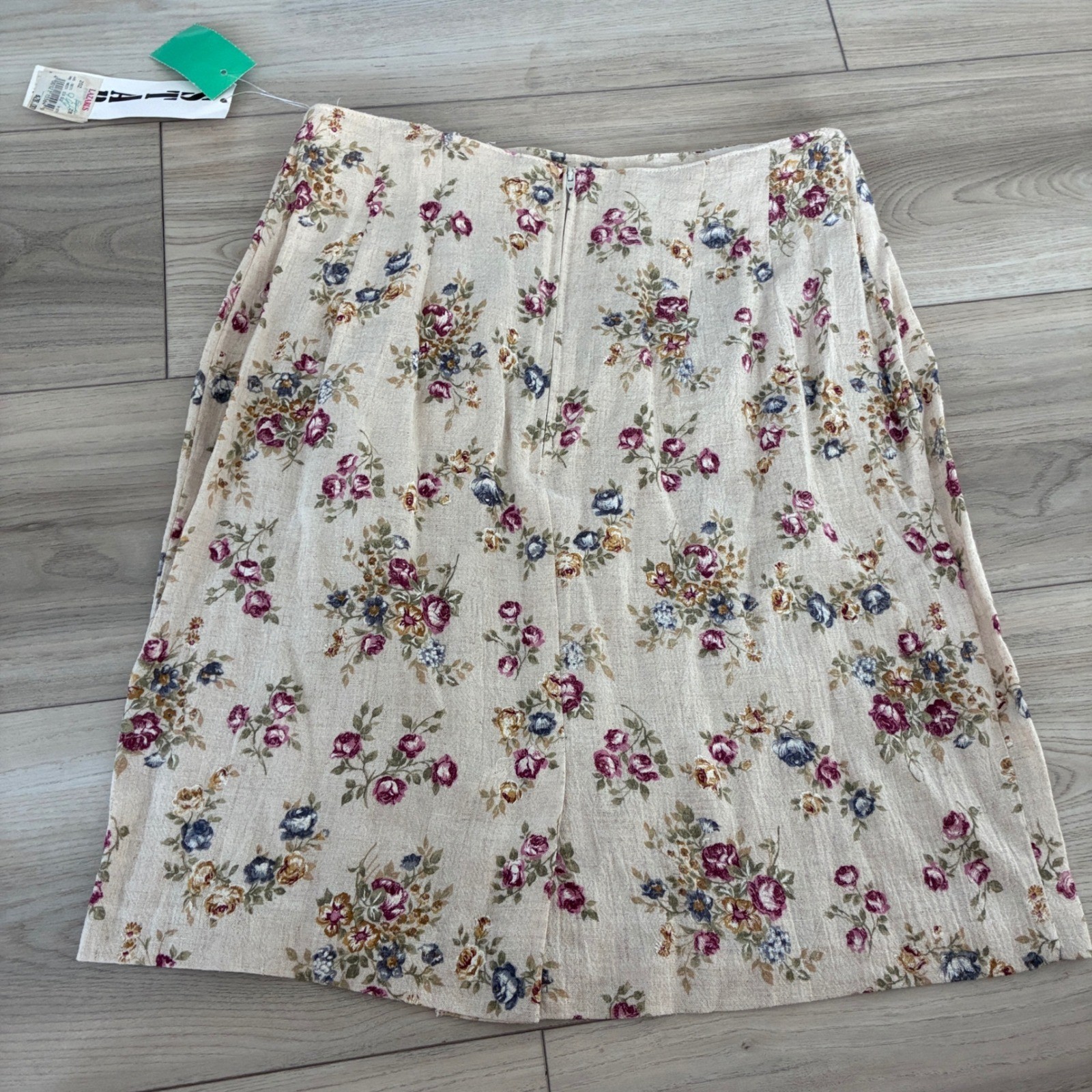 New Vintage Star City Floral Rayon Flax Skirt Cream Burgundy Blue Y2K Size 9 NWT