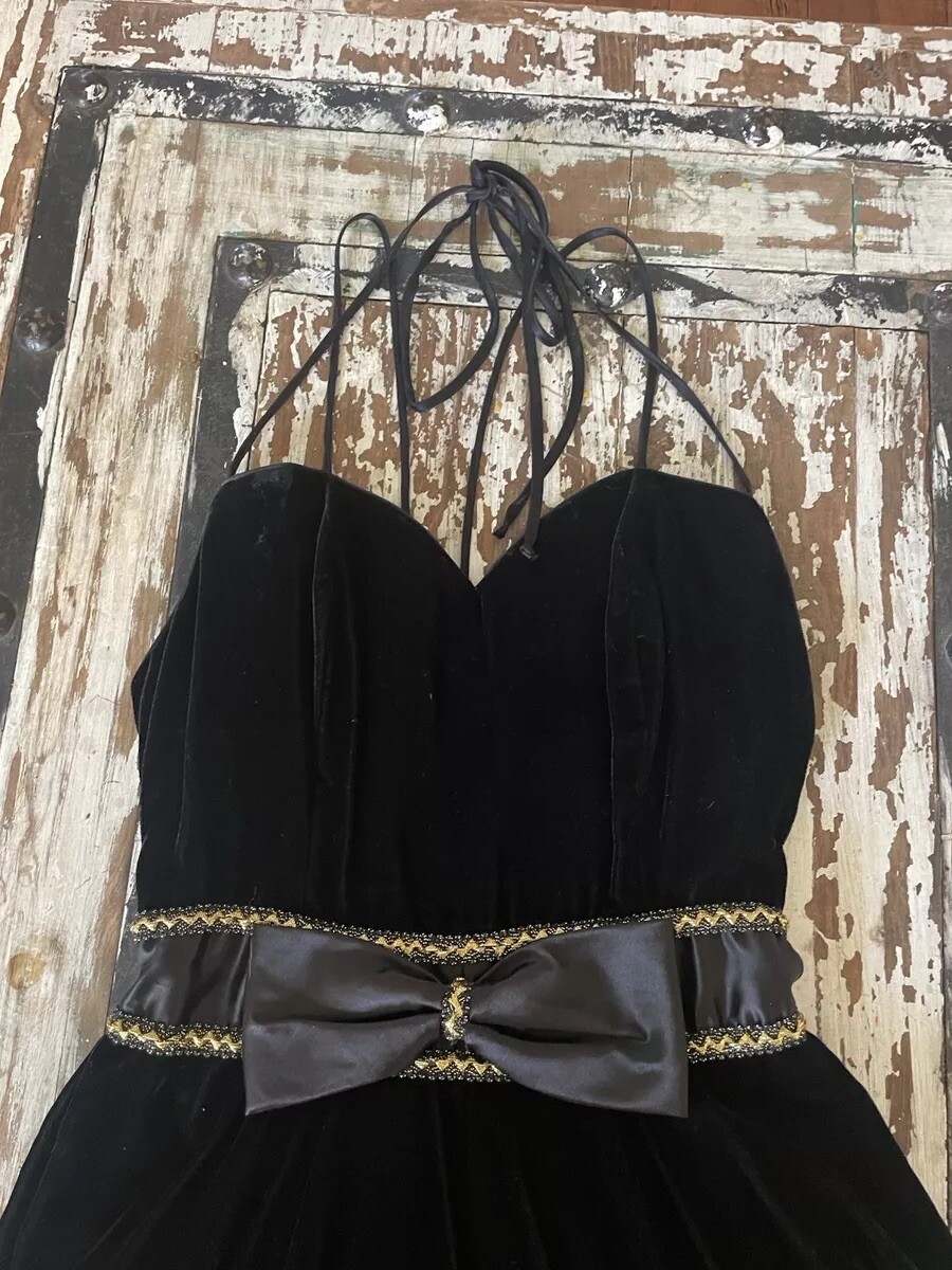 Vtg Formal Short Dress Fashion 1001 Nights Black Velvet Size 0 XS See More Info