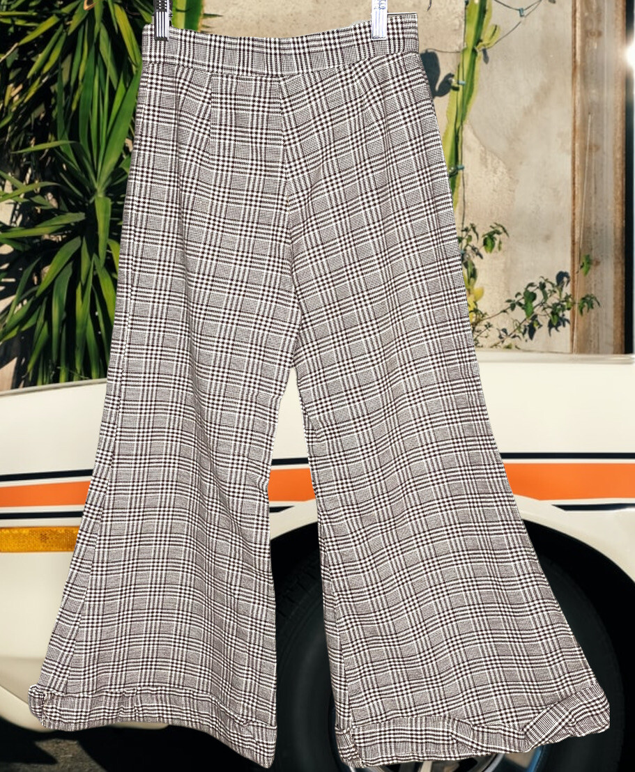 Happy Legs Authentic 70s Brown Plaid Bellbottom Pants Hippie , Bell Bottoms
