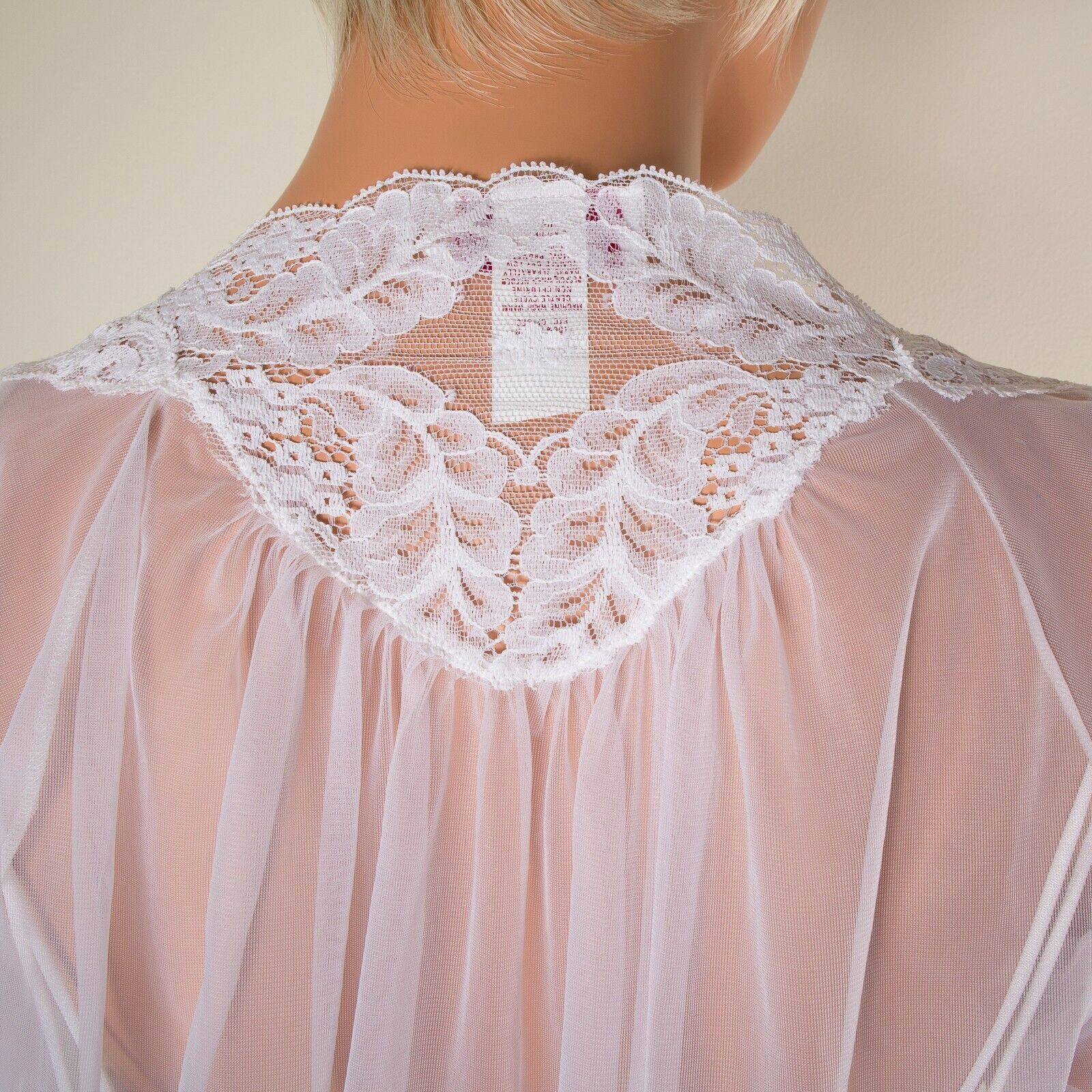 💖 VTG KAYSER Bridal Chiffon Peignoir Nightgown Set White Robe Negligee Lace S