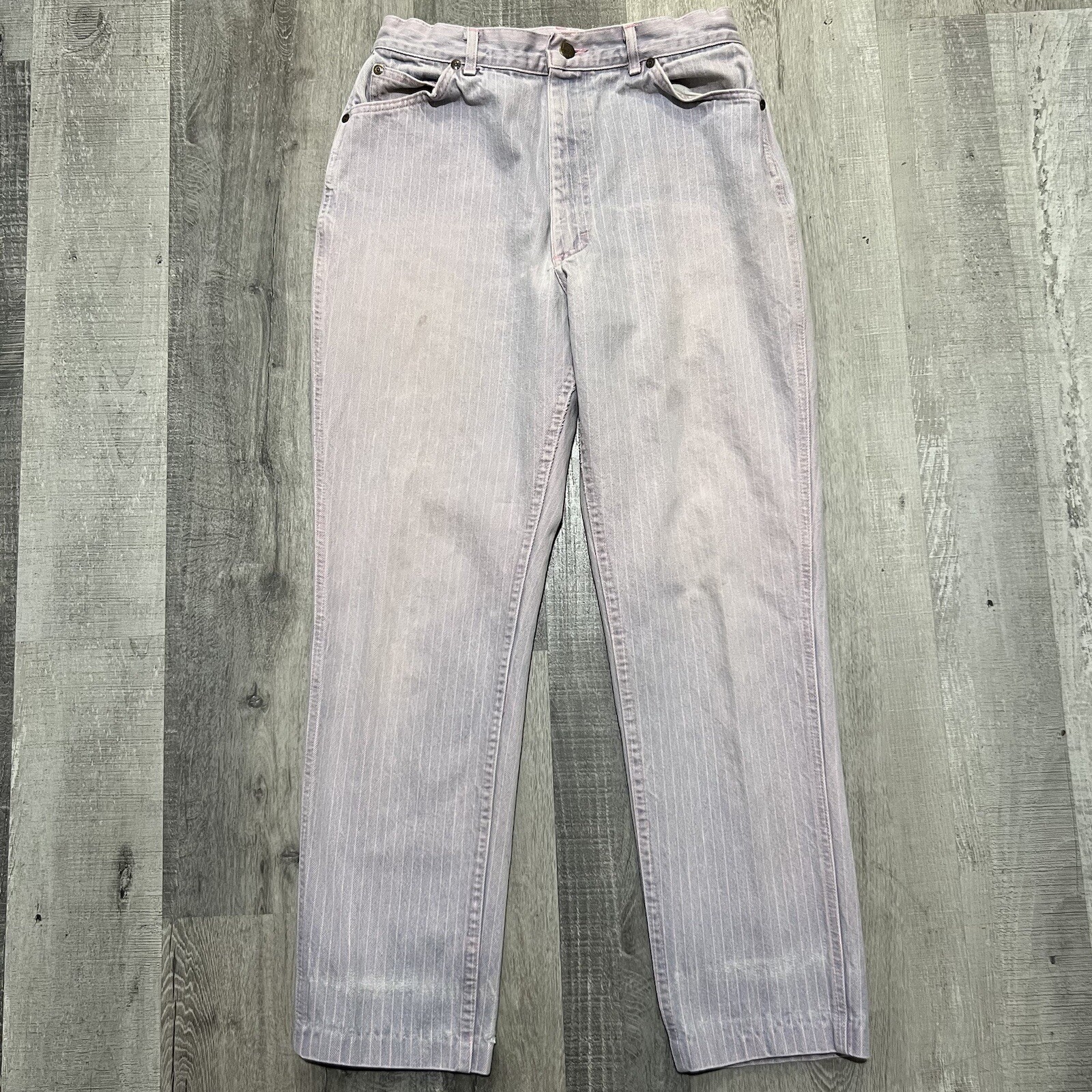 VTG Lee Riders Womans Sun Faded Pink/Purple Striped High Waisted 80s Mom Jeans