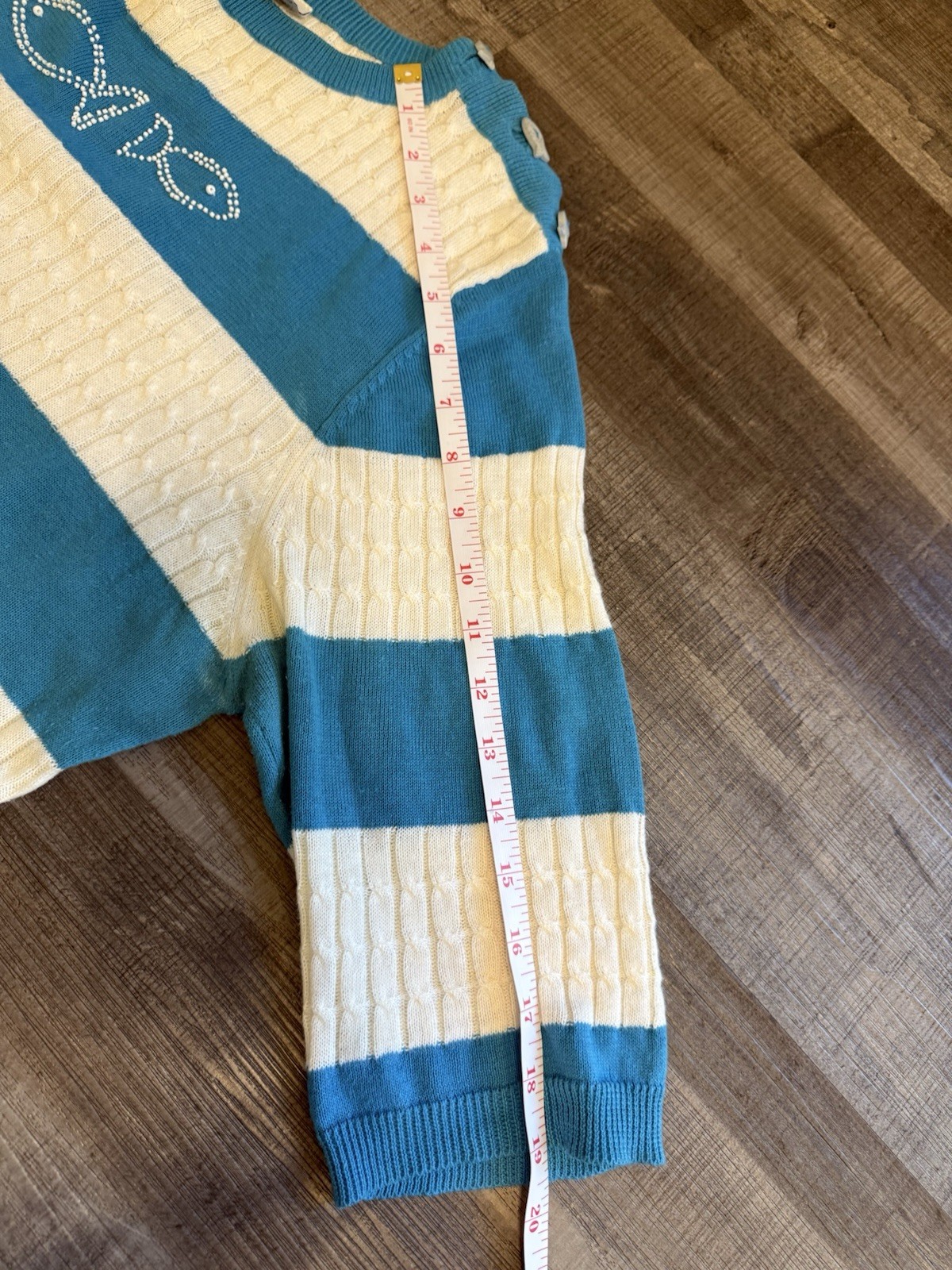 Vintage Bellpointe Striped Beaded Fish 3/4 length Sweater Sz XXL