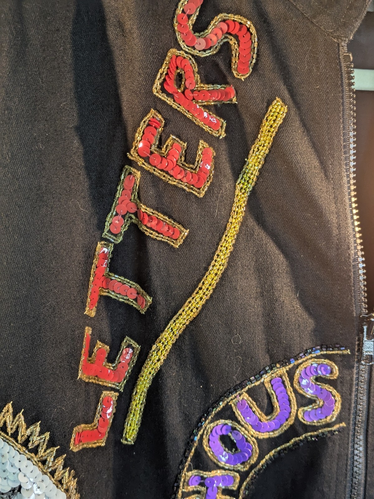 VTG 80’s MODI DENIM US POSTAGE Sequin Embellished Bomber Jacket Size 10/12 Coat