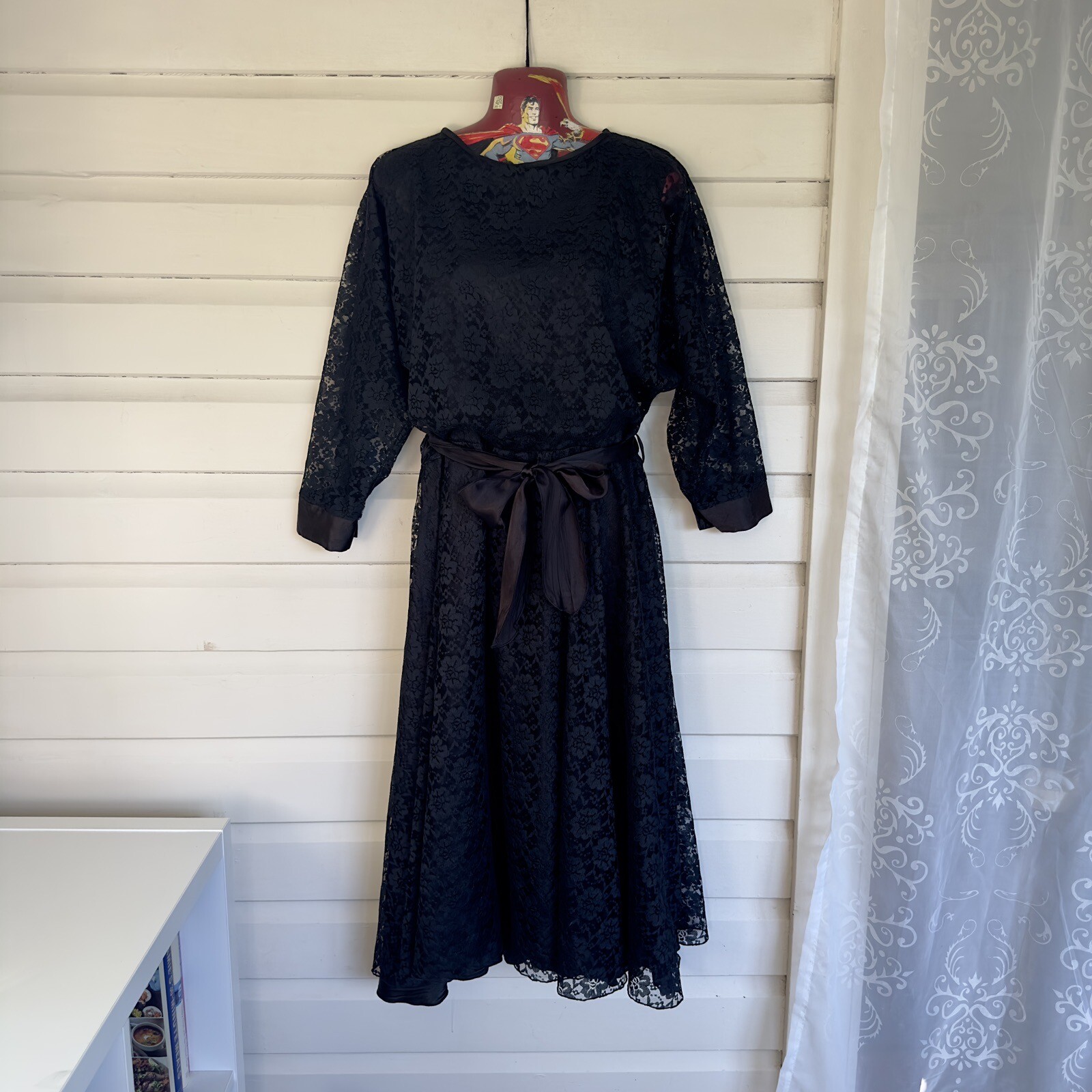 Purple Patch Women Dress Size 14 Bust 90cm Black Lace Long Sleeve Midi