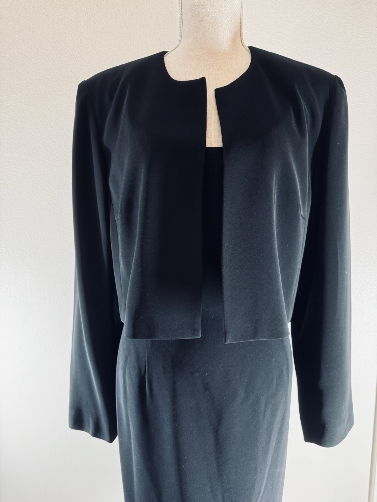 Vtg Y2K Maggy London Size 14 Black Cocktail Spaghetti Strap Dress with Bolero