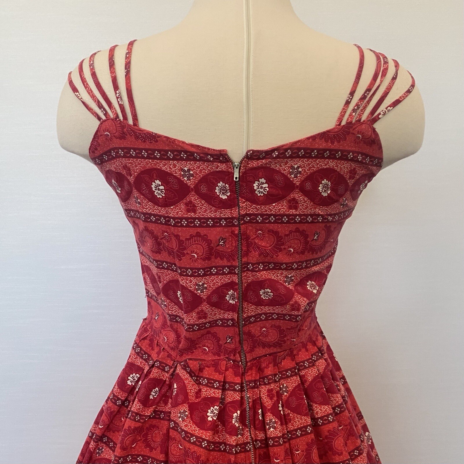 Vintage 50s 60s Red Floral Print Party Strappy Party Dress Rockabilly New Look