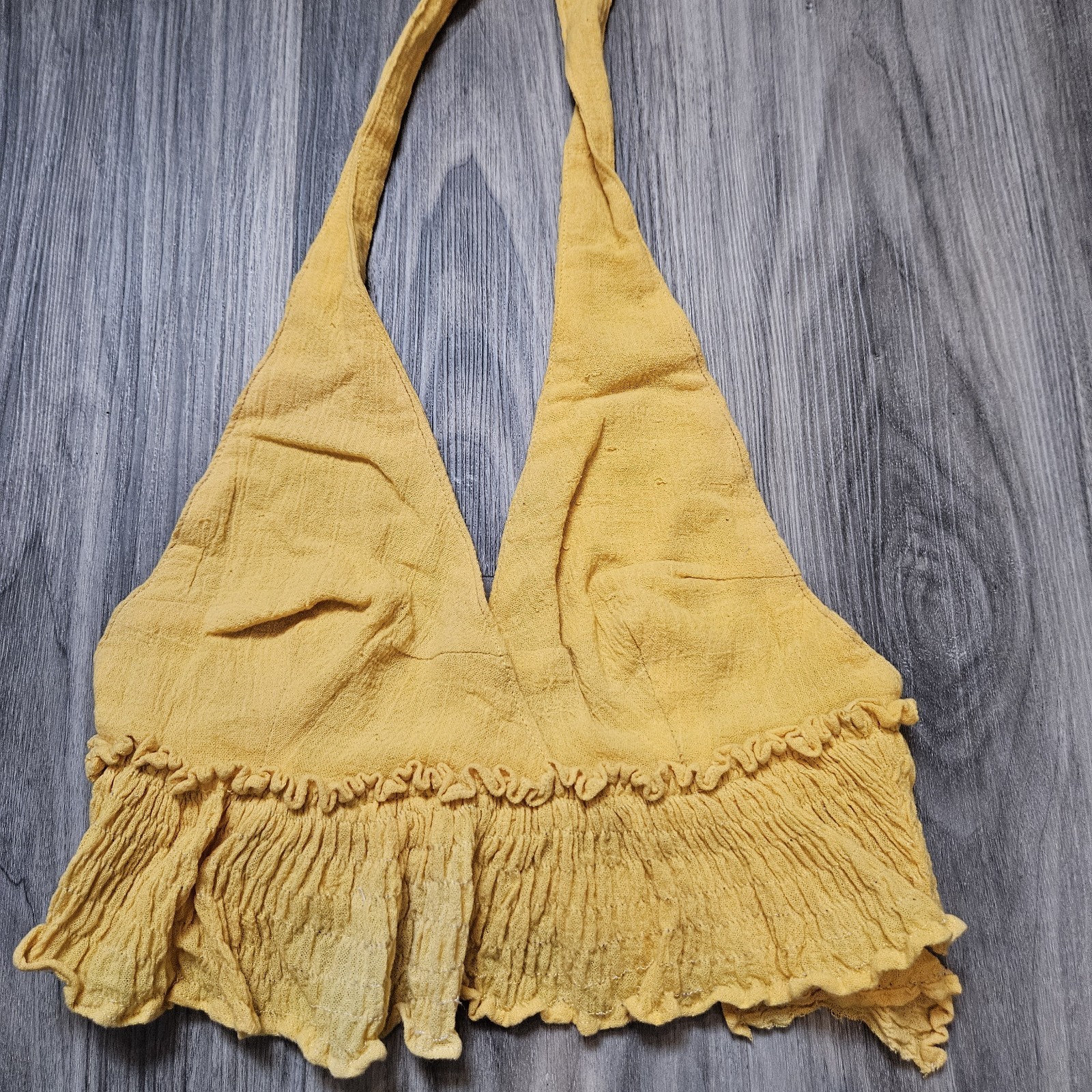 Vintage 80s 90s Women’s Medium Mustard Yellow Tie Back Crop Halter Top
