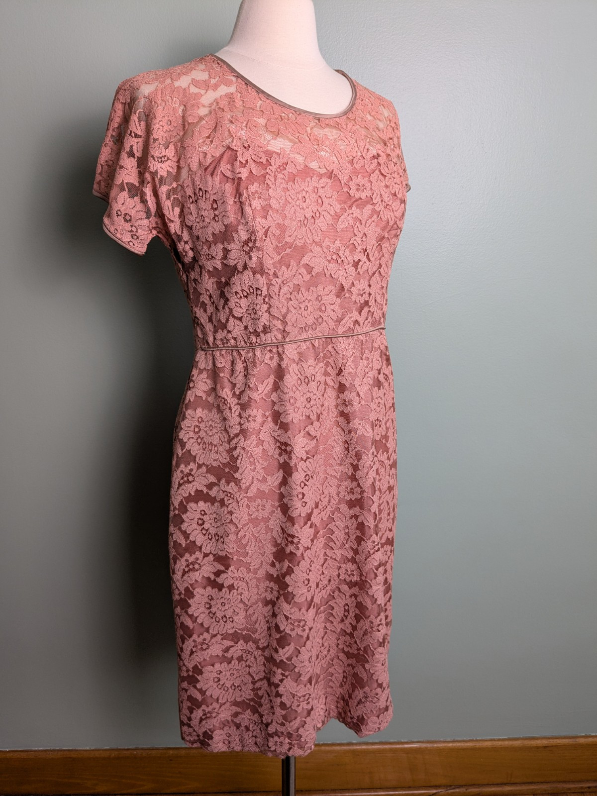 As Is Dusty Pink Lace Overlay Ferman O’Grady Pencil 1950s Vintage Dress