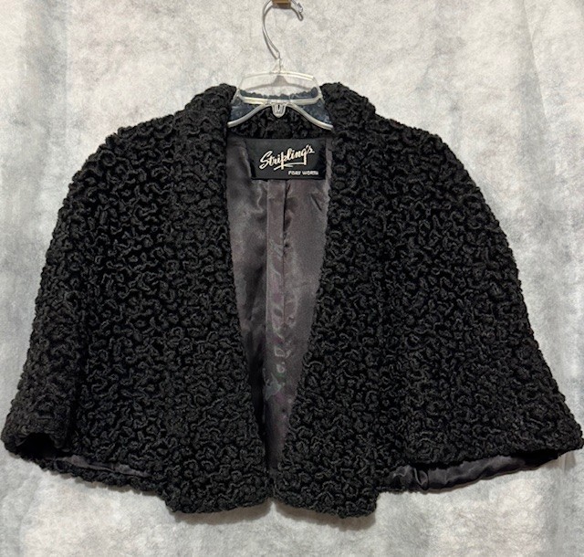 Vintage Striplings of Fort Worth, TX Black Curly Wool Capelet Elegant Dressy