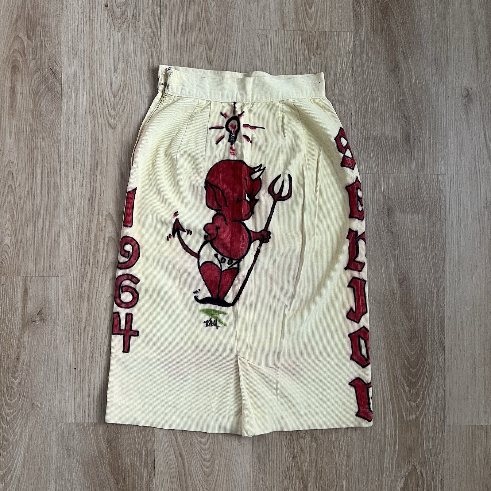 True vintage 1960s 1964 Wylie Texas High School Devil Senior Cords Skirt