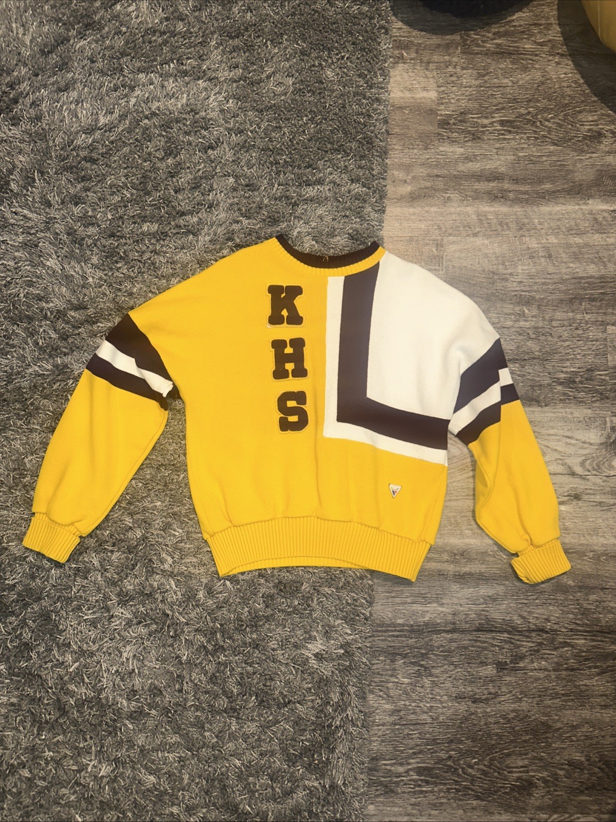 Vtg Varsity Spirit KHS Cheer Sweater Womens Sz Size 38 USA Made Yellow Maroon
